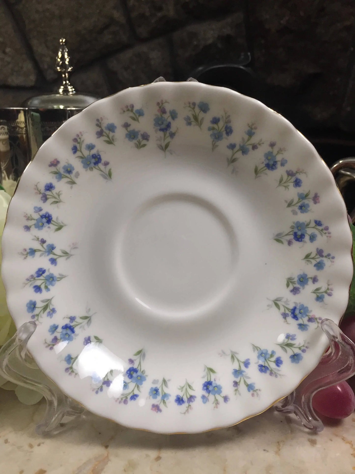 Vintage Royal Albert Memory Lane Cup and Saucer-Blue and White Floral Tea Cup-Vintage Teacup-Vintage Wedding Gift-Forget-Me-Nots