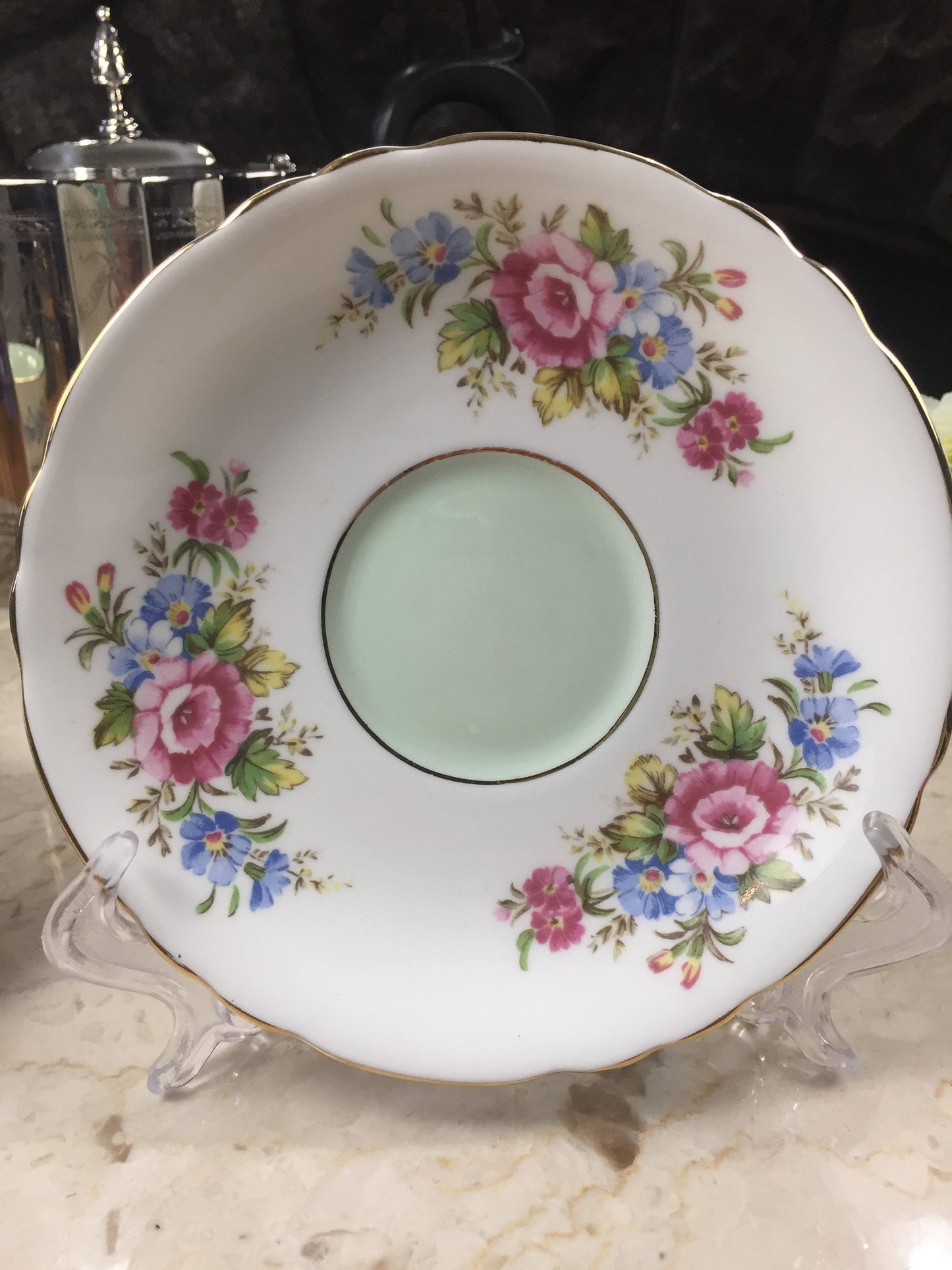 White and Mint Green Double Warrant English Tea Cup Vintage Paragon Teacup,