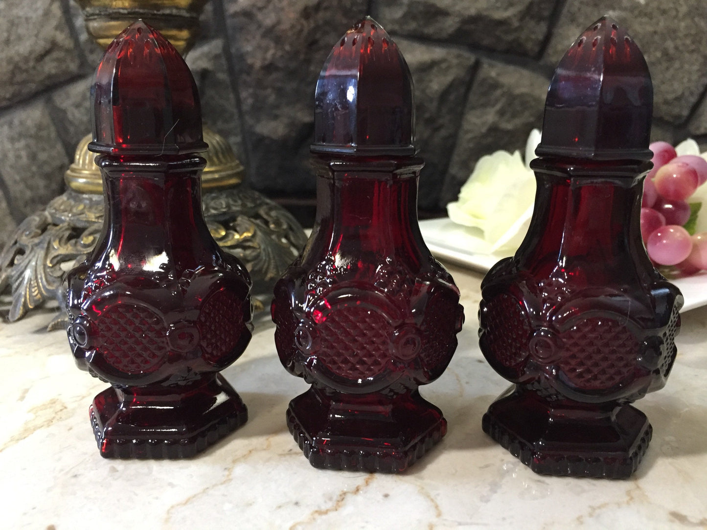 Avon Cape Cod Collection Ruby Red Glass Salt and Pepper Shakers