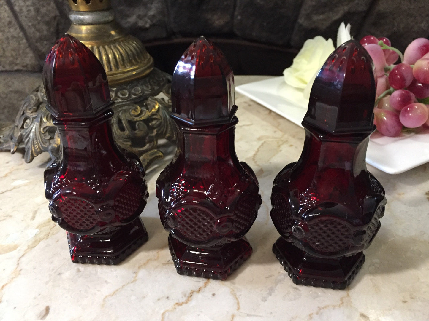 Avon Cape Cod Collection Ruby Red Glass Salt and Pepper Shakers
