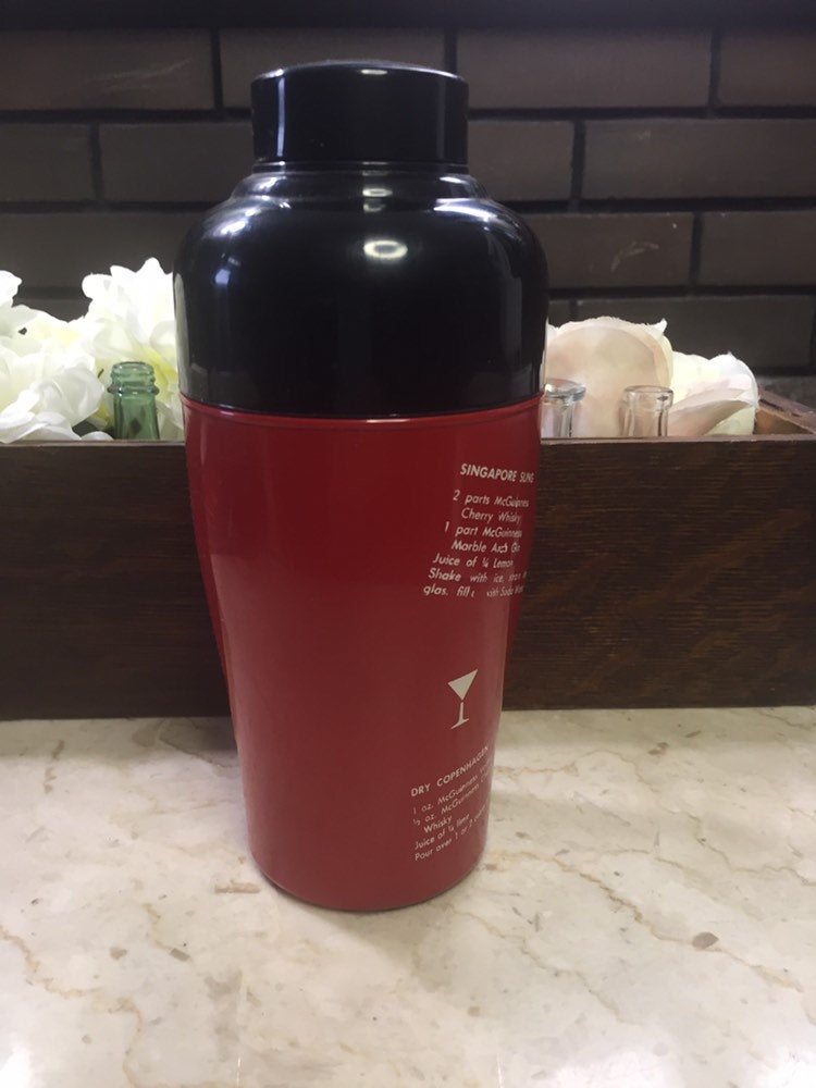 Vintage Cocktail Shaker-Vintage Barware-Red and Black Drink Shaker