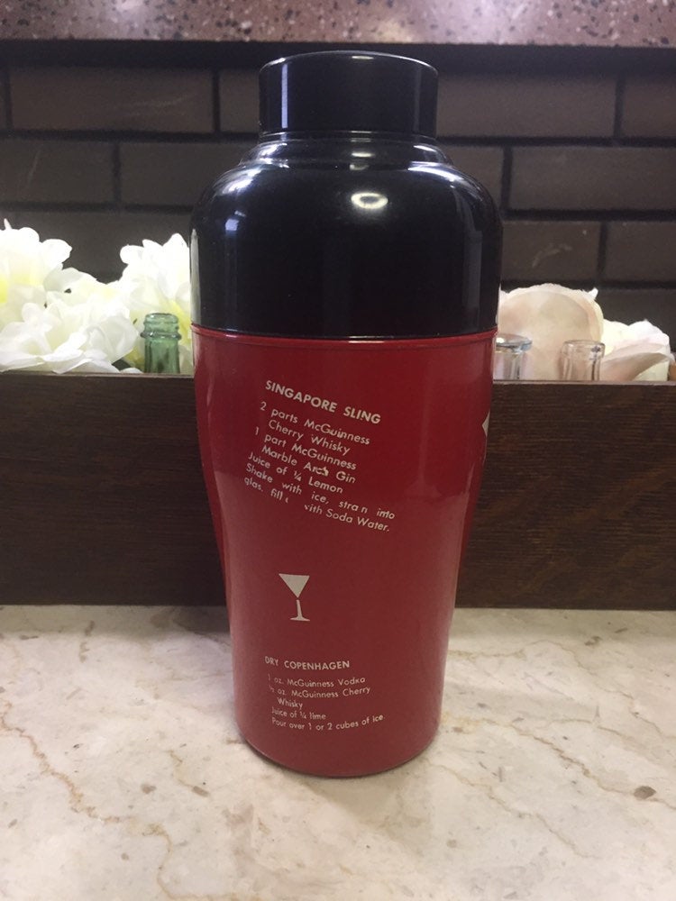 Vintage Cocktail Shaker-Vintage Barware-Red and Black Drink Shaker