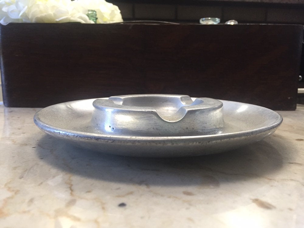 Vintage Aluminum Large Round Silver Ashtray