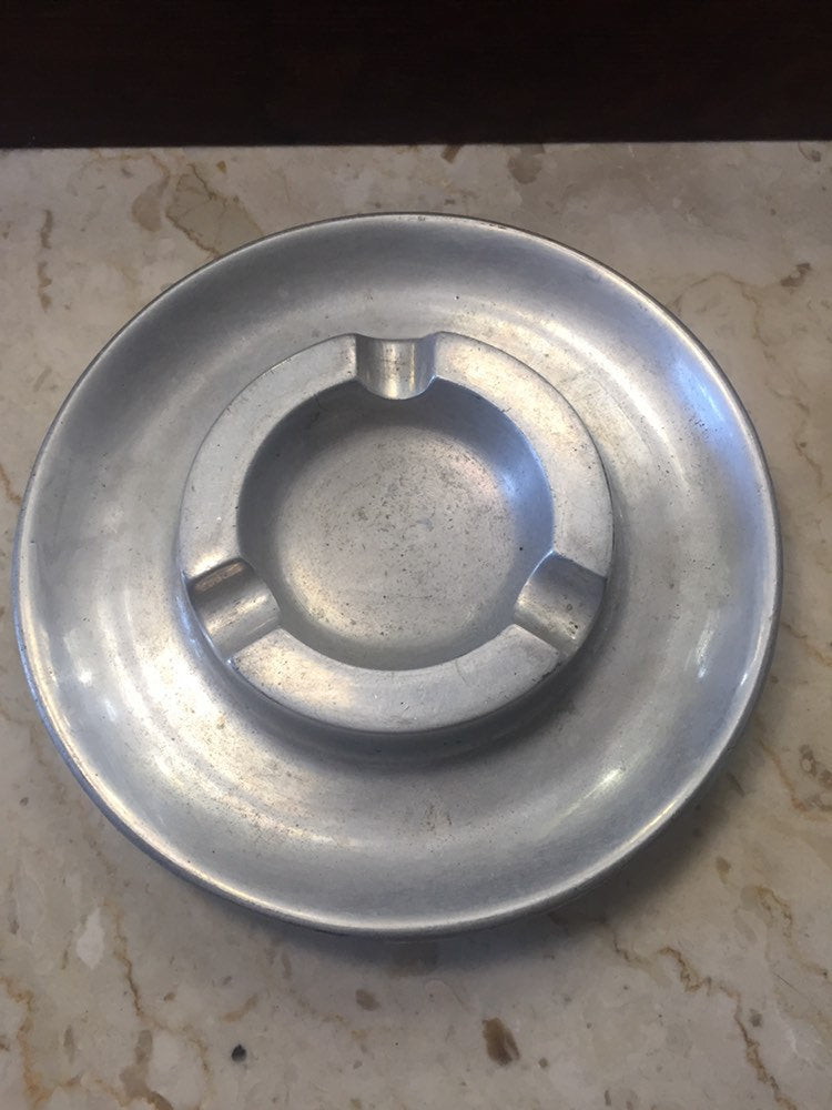 Vintage Aluminum Large Round Silver Ashtray