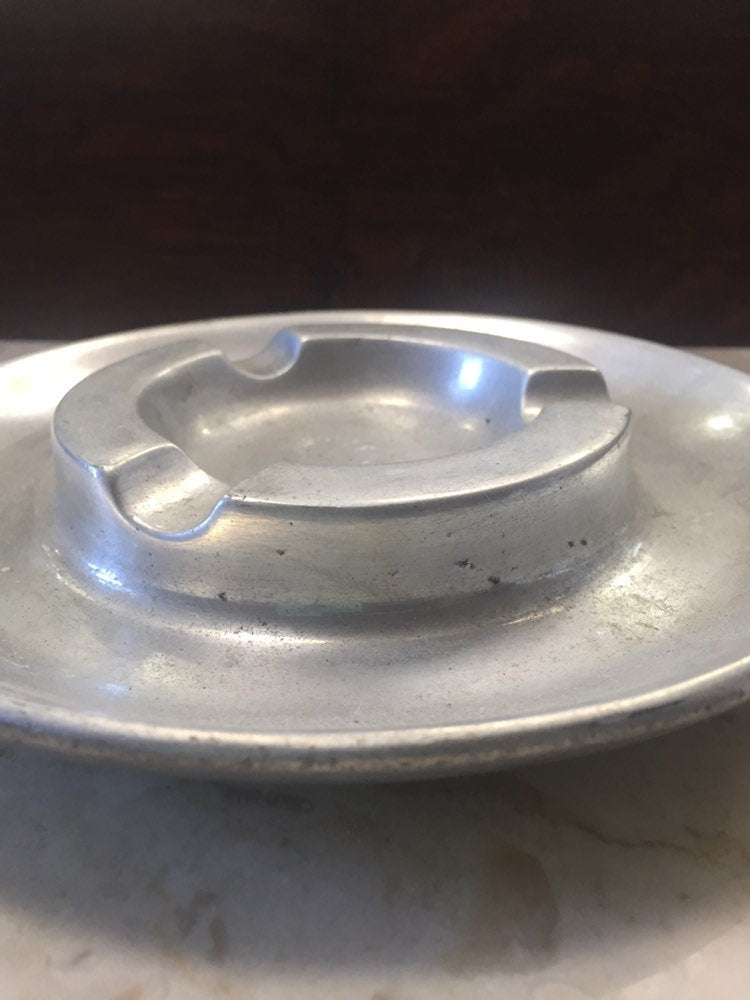 Vintage Aluminum Large Round Silver Ashtray