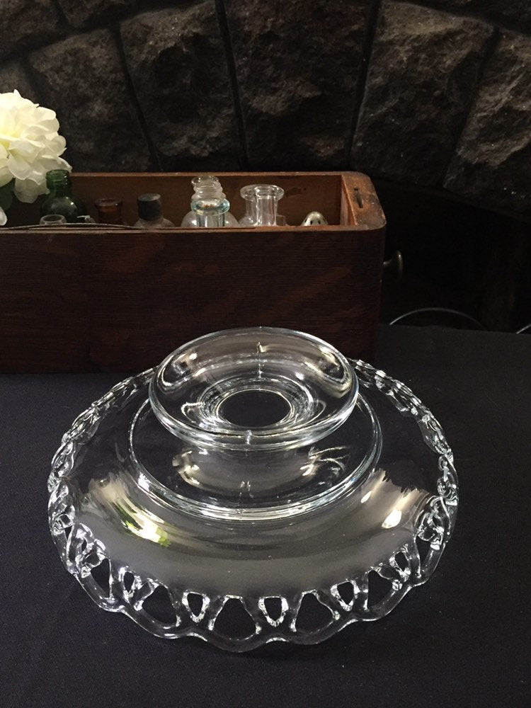 Vintage Depression Glass Dish Crocheted Crystal Imperial Glass Vintage Home