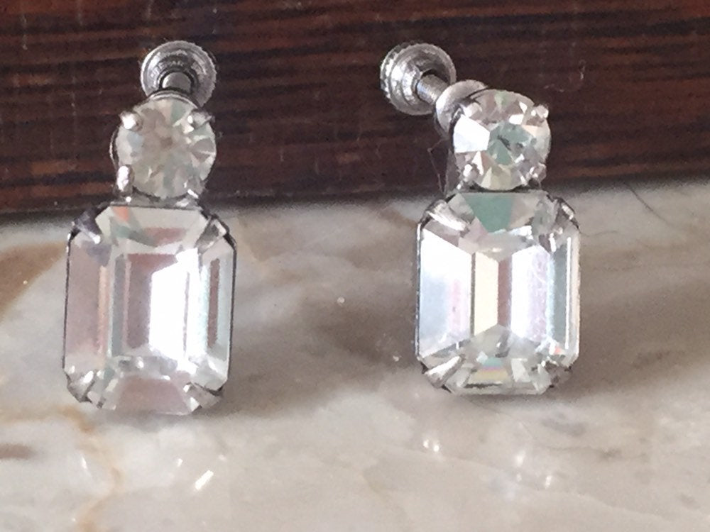 Vintage Sterling and Rhinestone Broach and Earring Set By Jay Flex Sterling