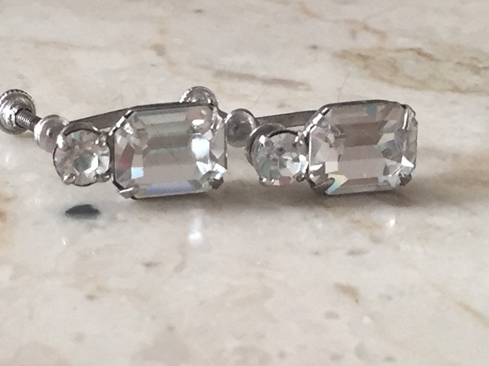Vintage Sterling and Rhinestone Broach and Earring Set By Jay Flex Sterling