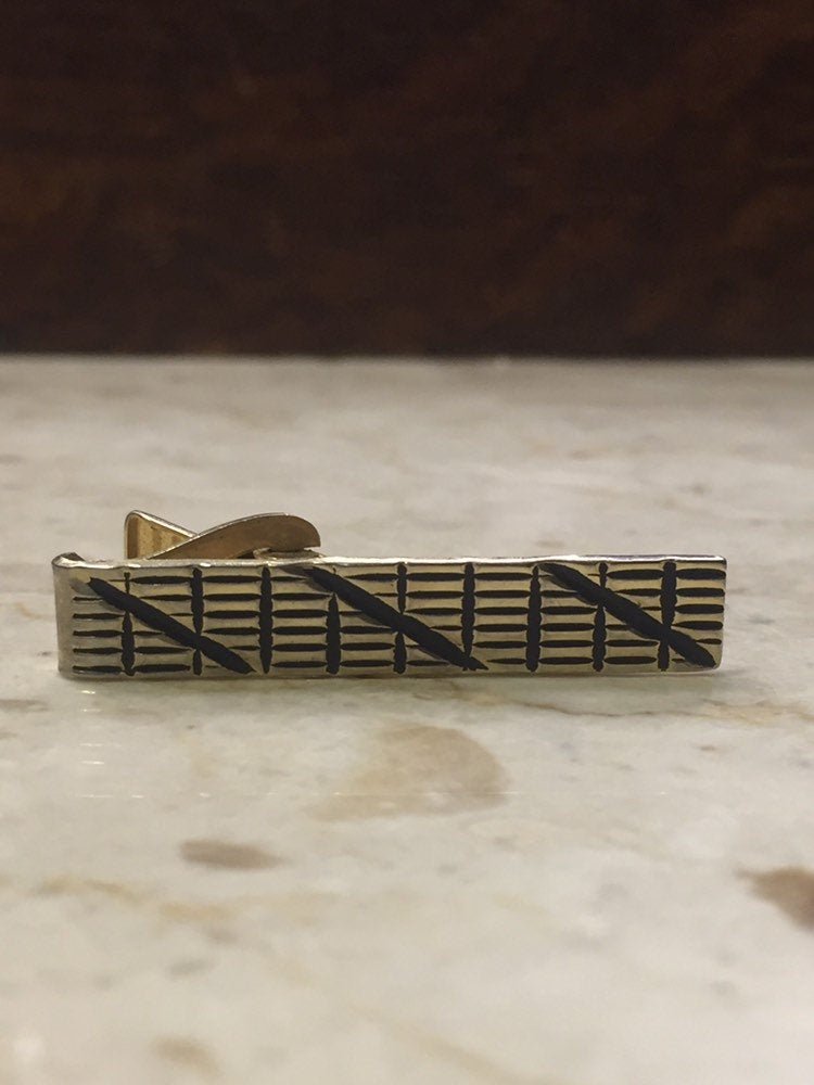 Vintage Tie Clip-Black and Gold Tie Clip-Vintage Tie Bar-Necktie Clip-Vintage Tie Clasp