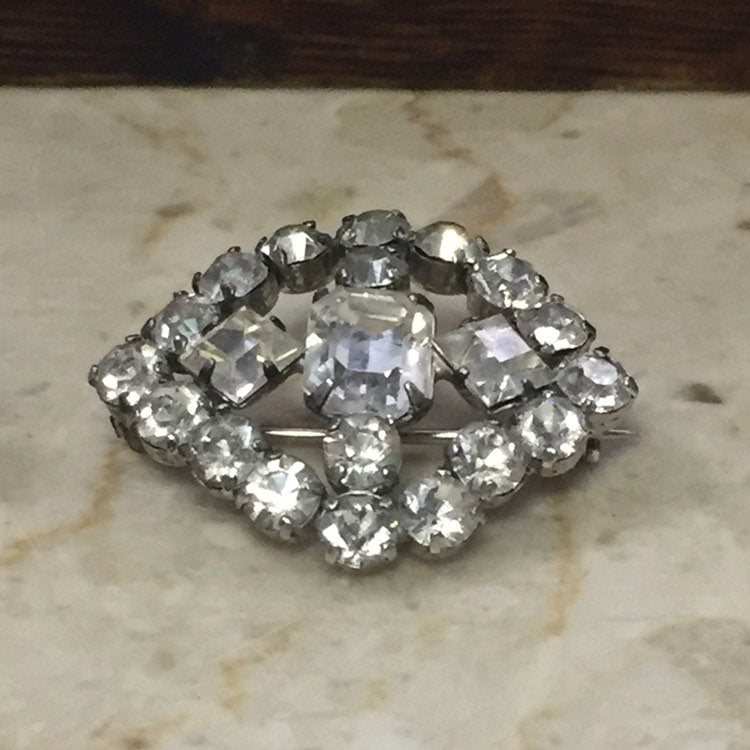 Vintage Sterling and Rhinestone Broach and Earring Set By Jay Flex Sterling