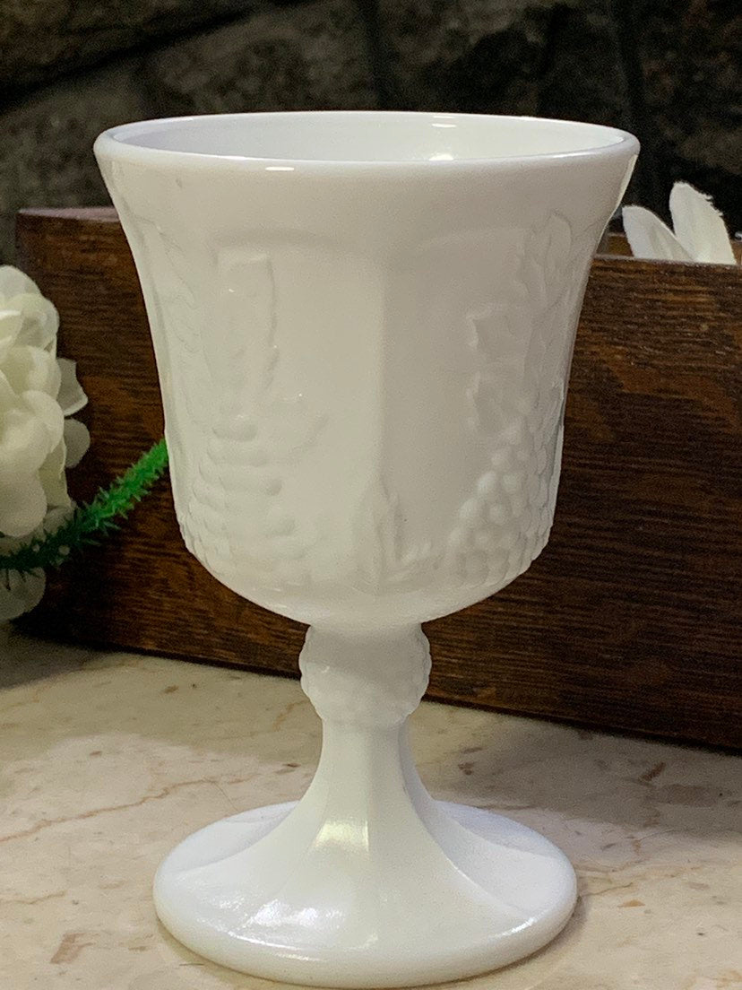 Vintage Milk Glass Goblets, Pair of White Wine Glasses