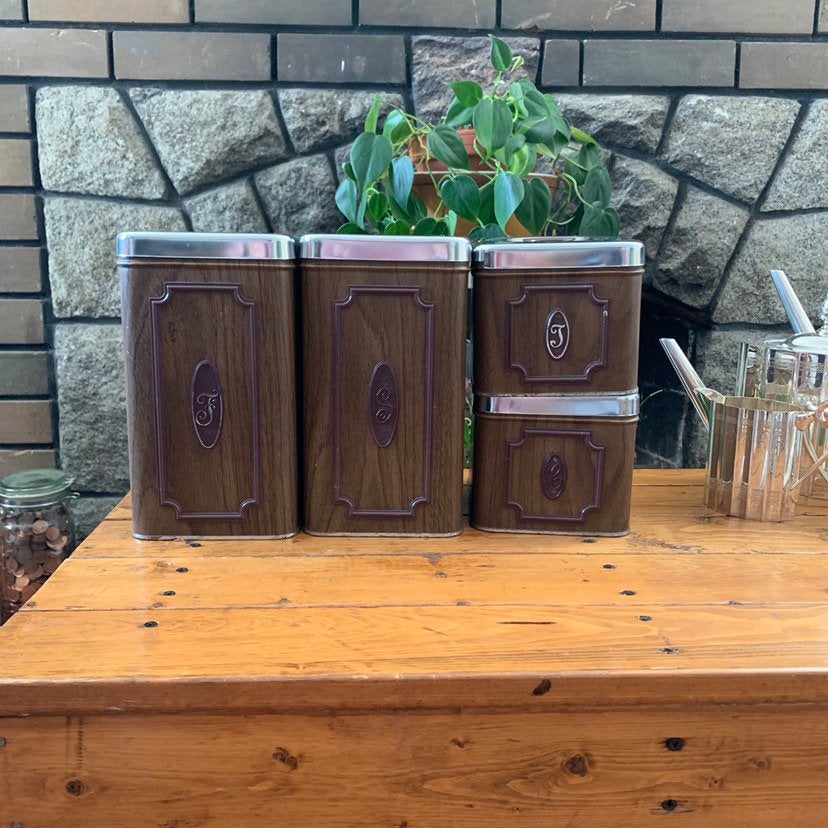 Vintage Wood Grain Canister Set