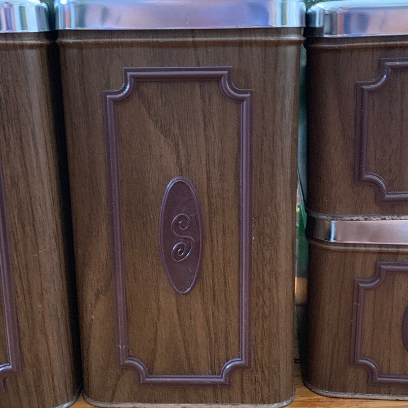 Vintage Wood Grain Canister Set