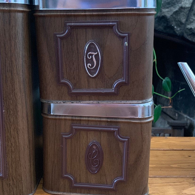 Vintage Wood Grain Canister Set