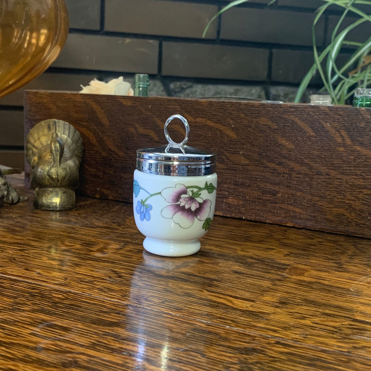Royal Worcester Egg Coddler with Purple Flowers