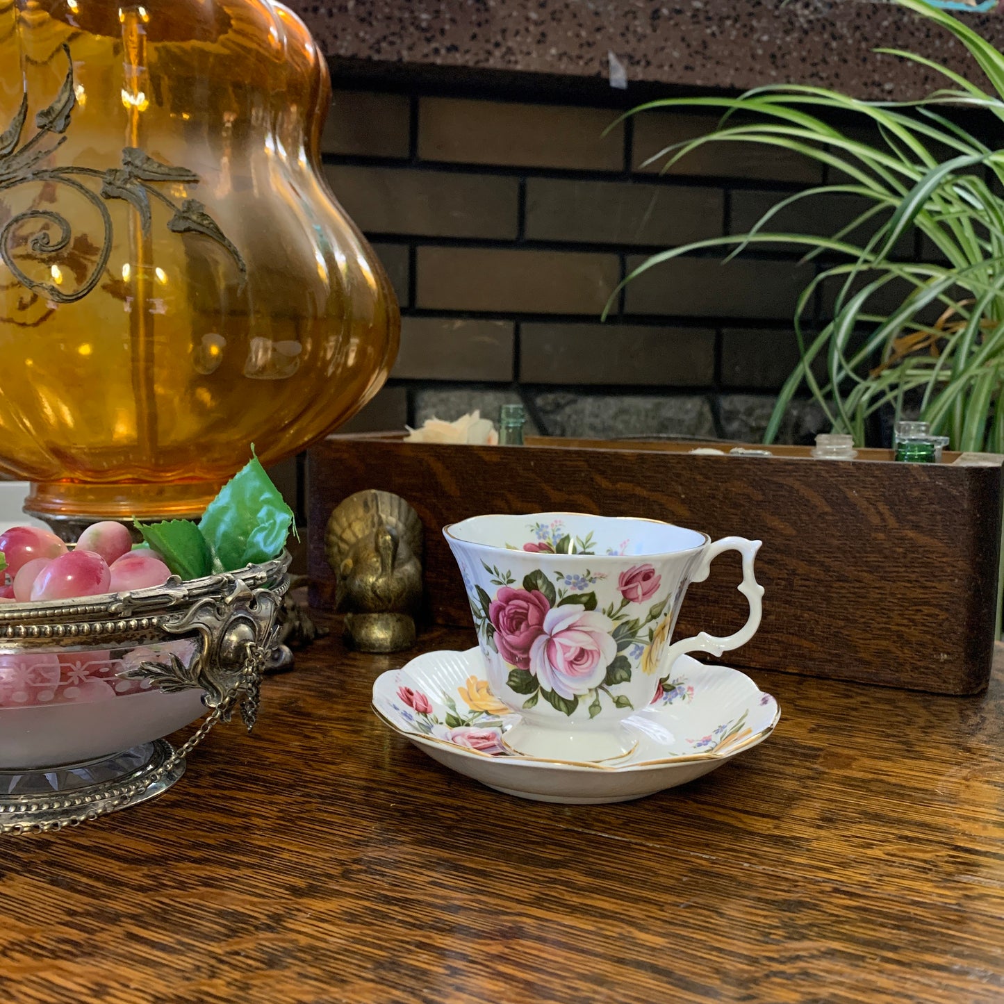 Pink, Yellow, and Red Floral Teacup and Saucer
