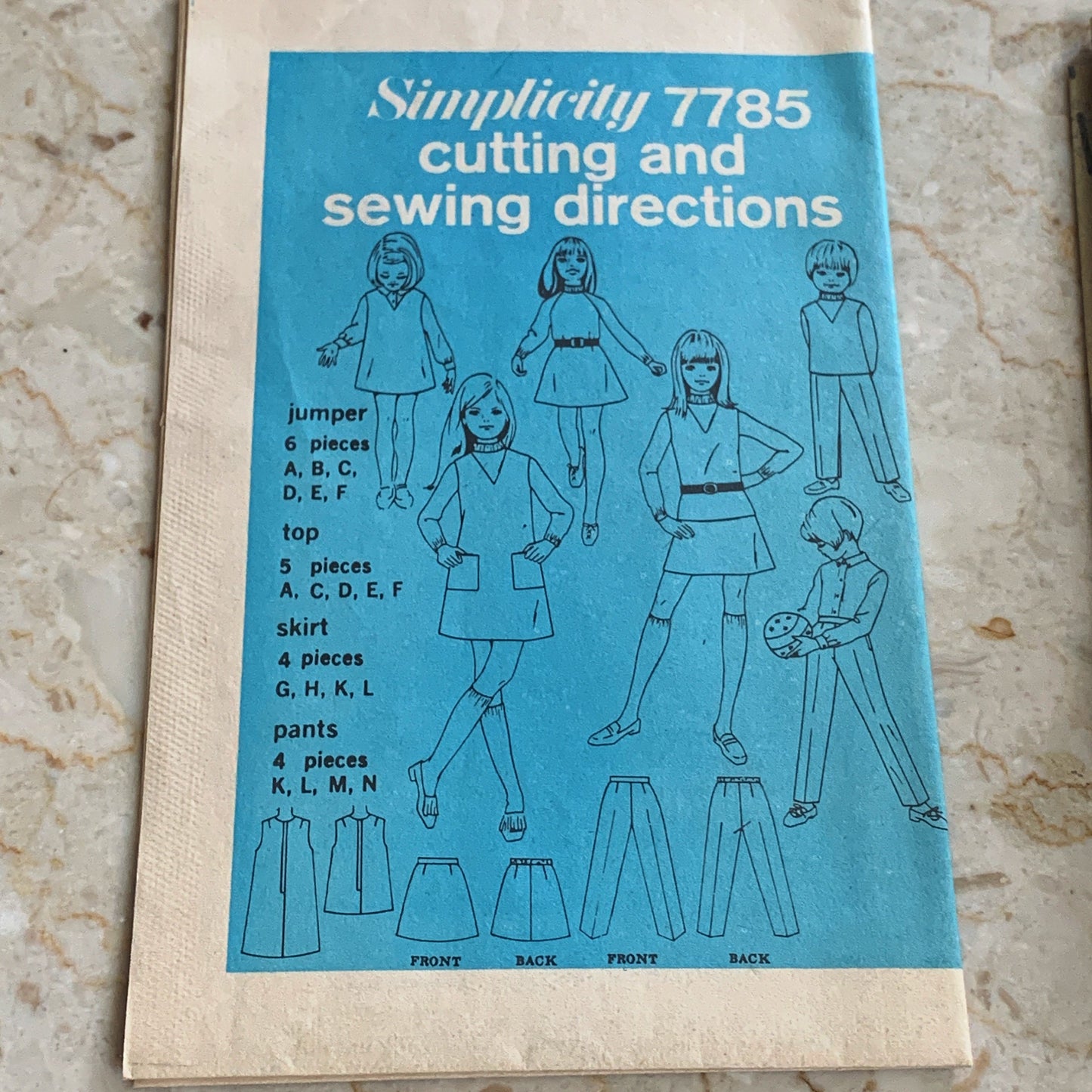 Jumper, Top, Skirt, and Pants Childs Size 6 Vintage Sewing Pattern Simplicity 7785