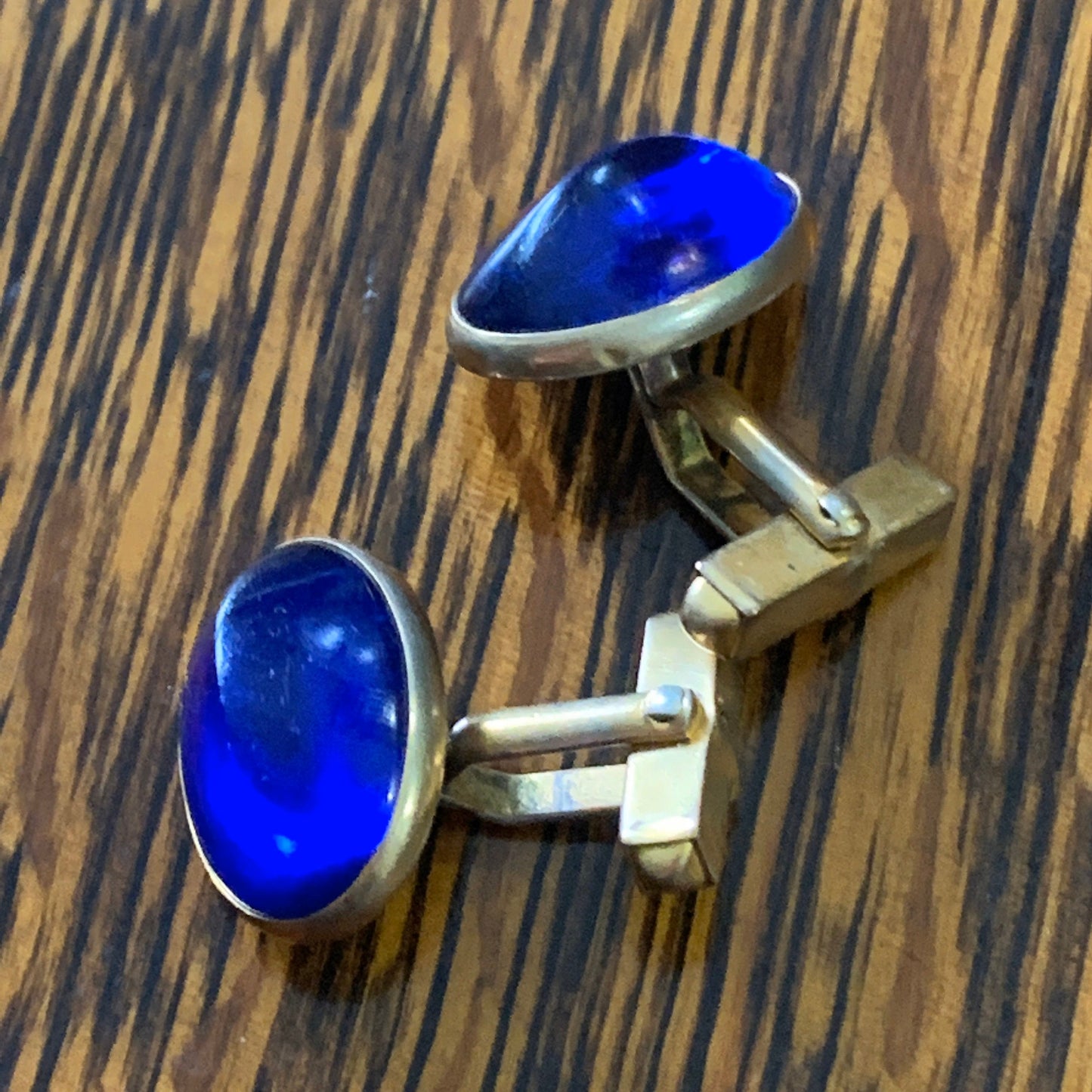 Blue and Gold Oval Swank Vintage Cufflinks