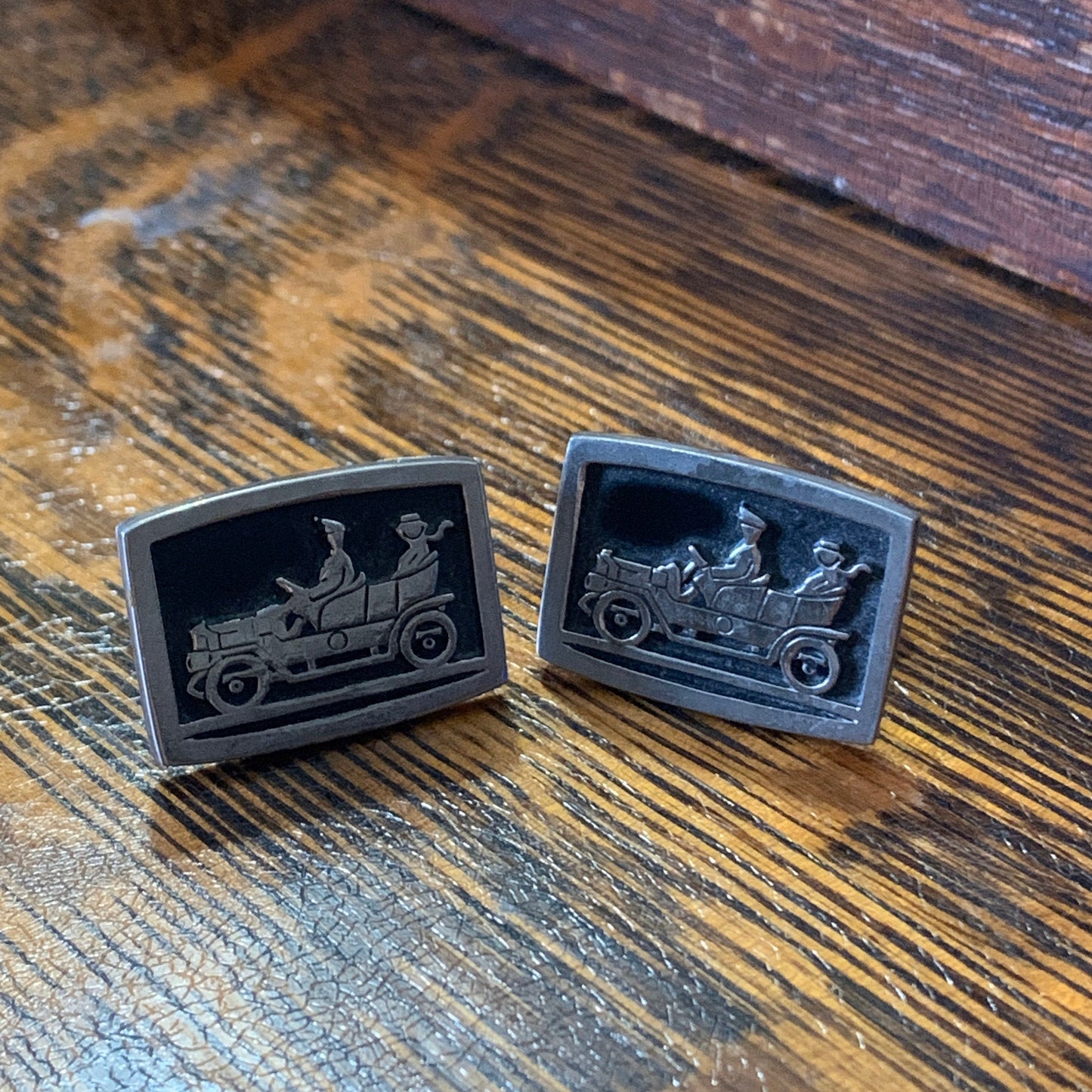Black and Silver Antique Automobile Vintage Cufflinks