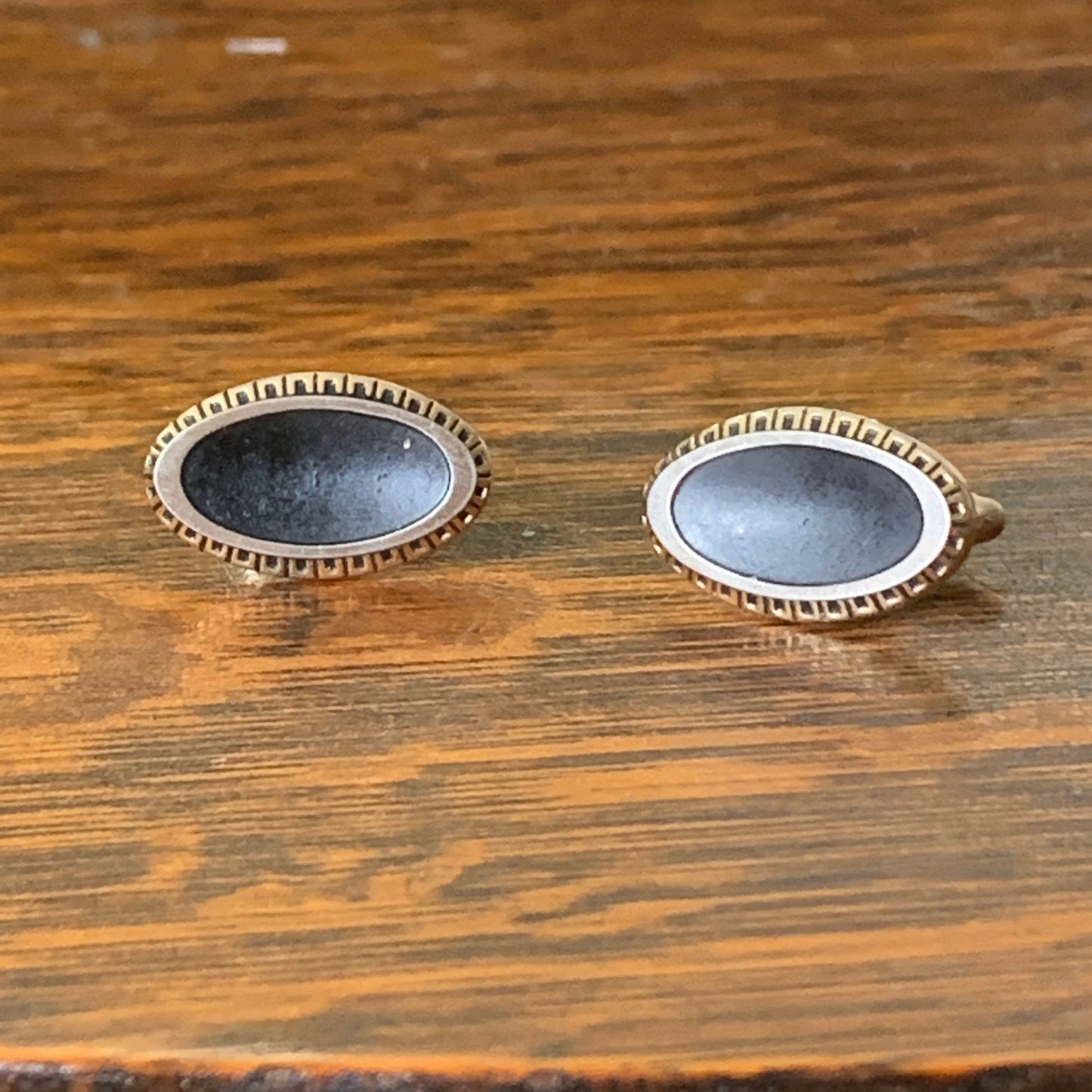 Large Oval Black and Gold Vintage Cufflinks