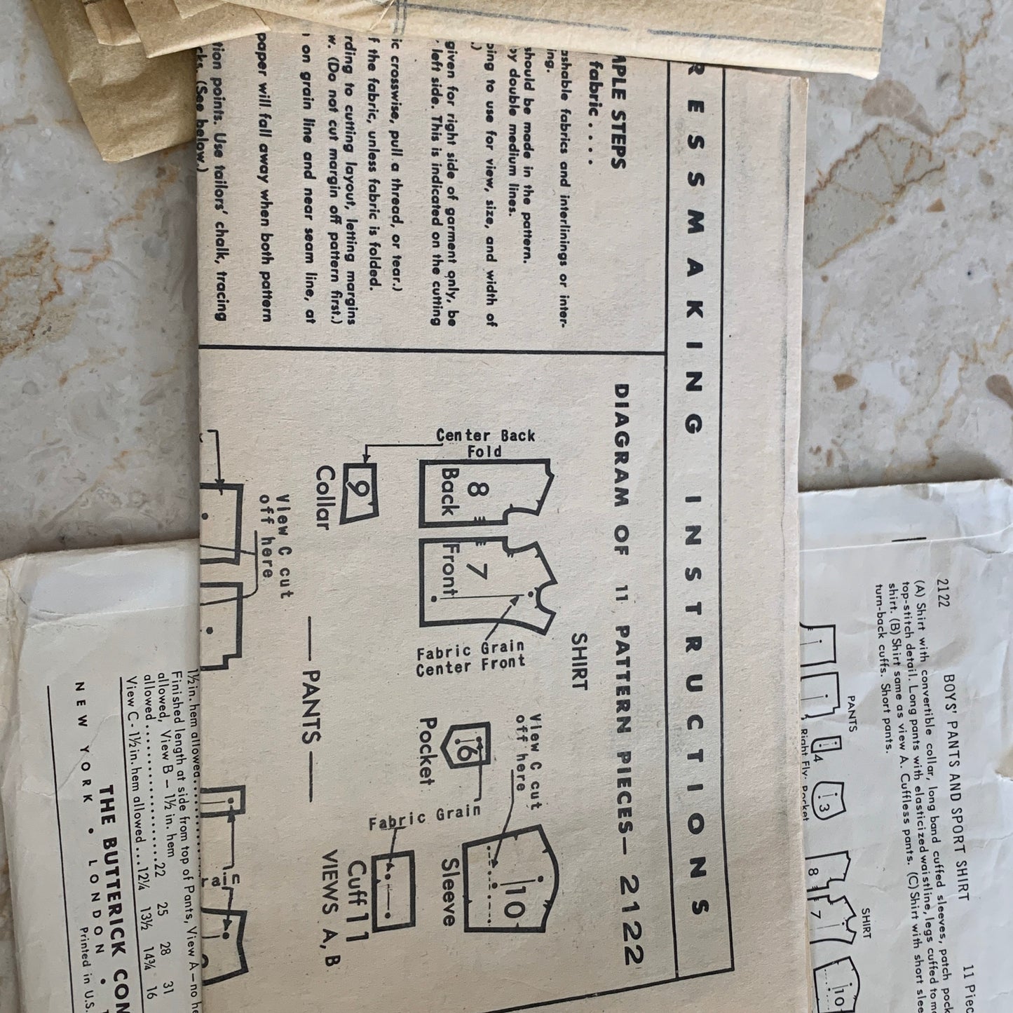 Boys Pants, Shorts, and Button Front Shirt Vintage Sewing Pattern Butterick 2122