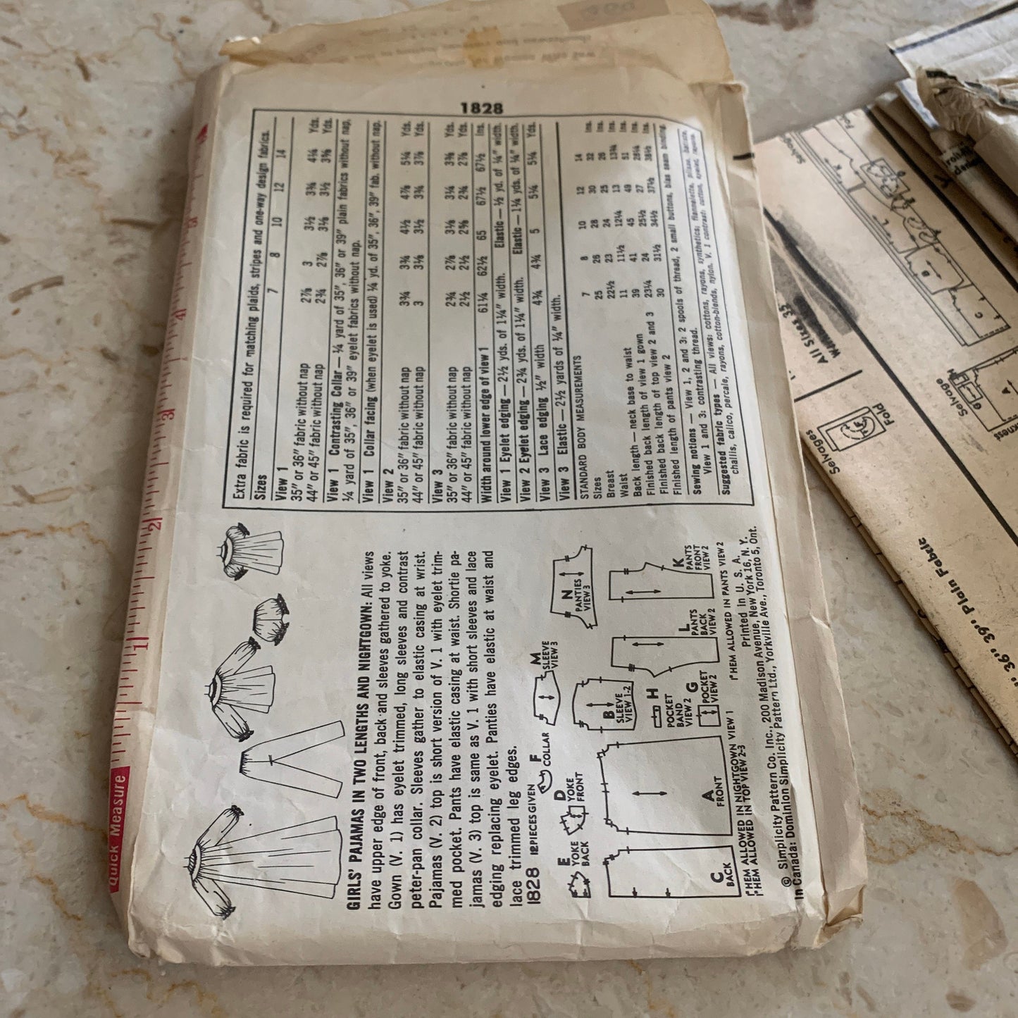 Girl’s Size 12 PJs Pattern Vintage Sewing Pattern Simplicity 1828