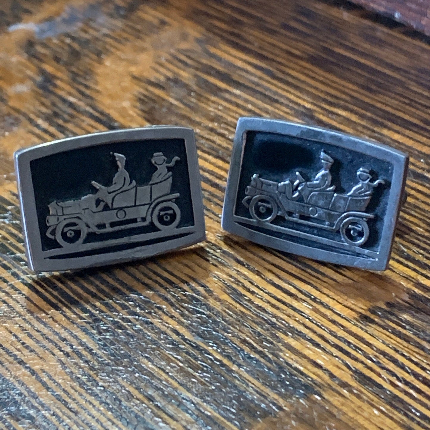 Black and Silver Antique Automobile Vintage Cufflinks