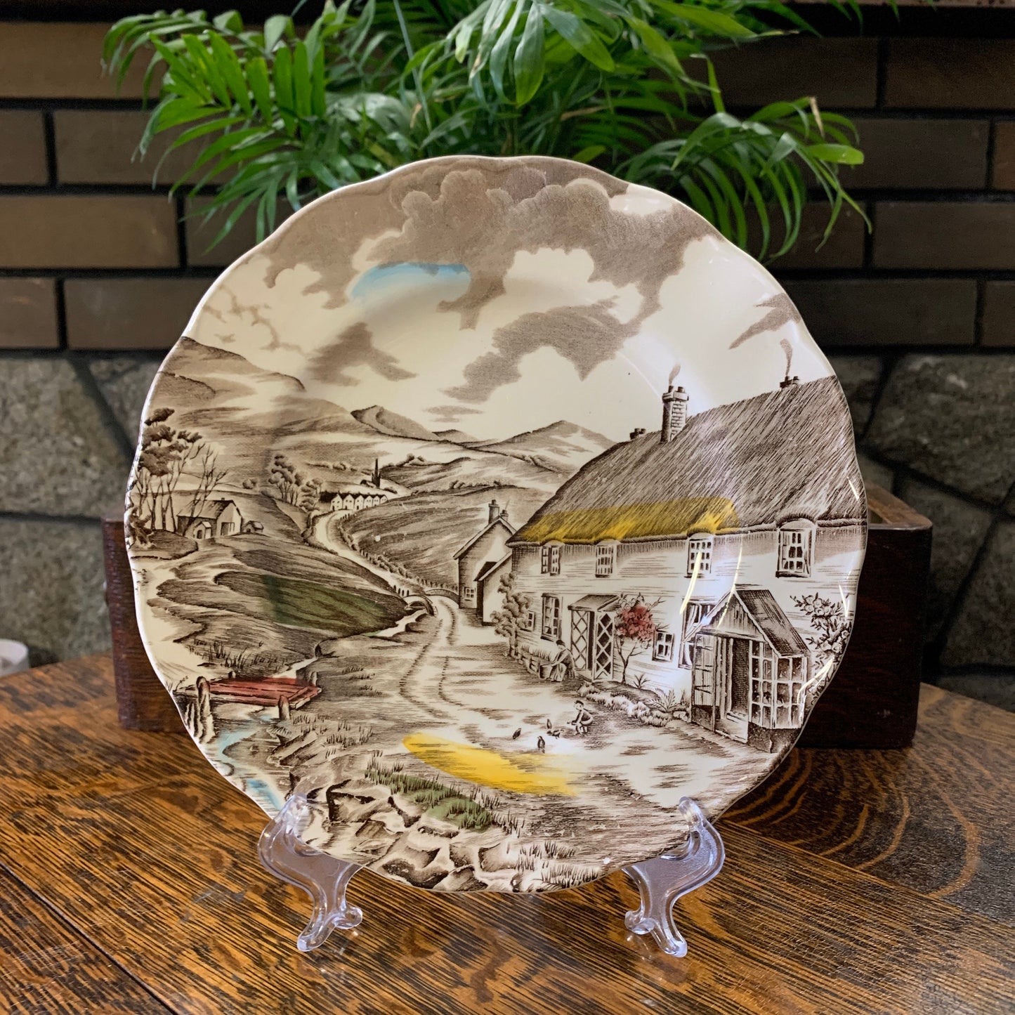 WH Grindley Transferware A Quiet Day Luncheon Plate 8.75” Antique Farmhouse Style Transferware Plate
