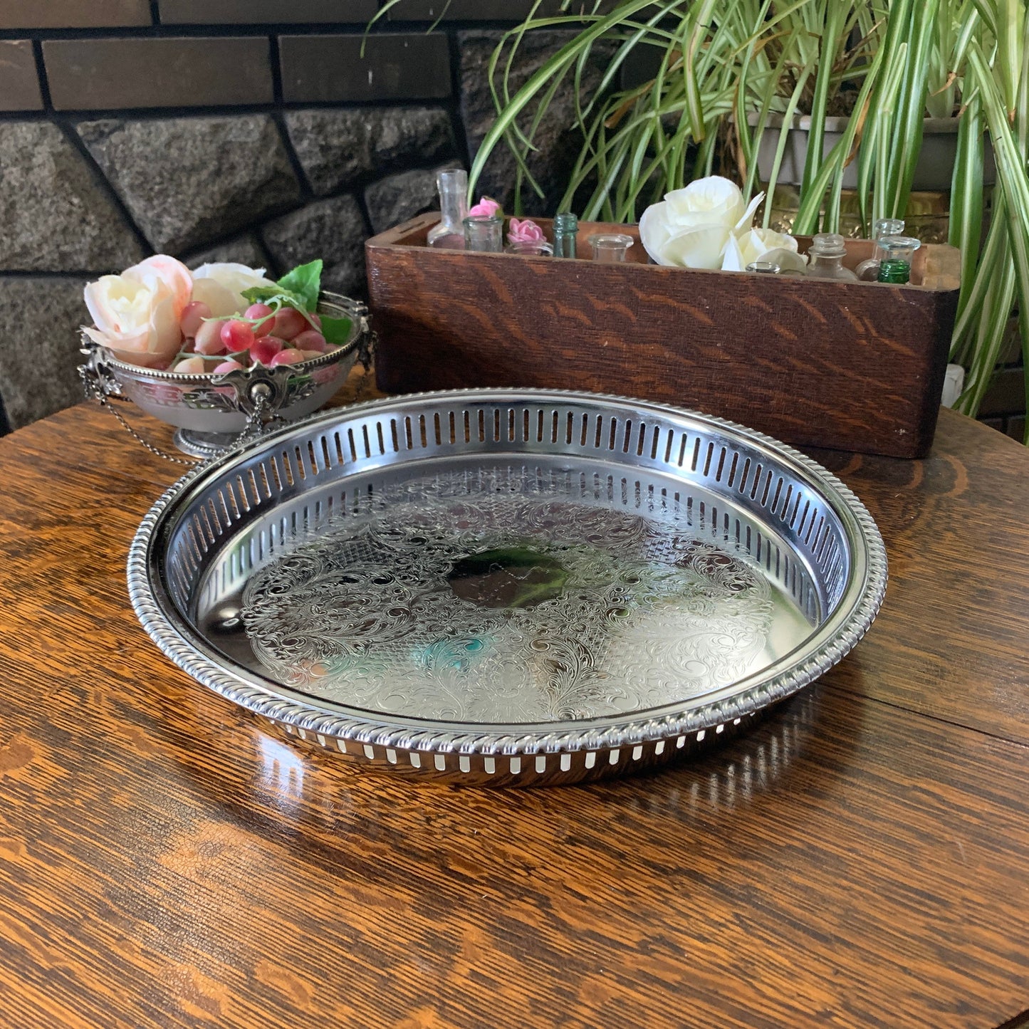 Silver Serving Tray Vintage Primrose Plate Silver Plated Vanity Tray