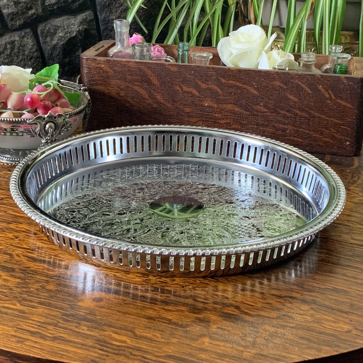 Silver Serving Tray Vintage Primrose Plate Silver Plated Vanity Tray