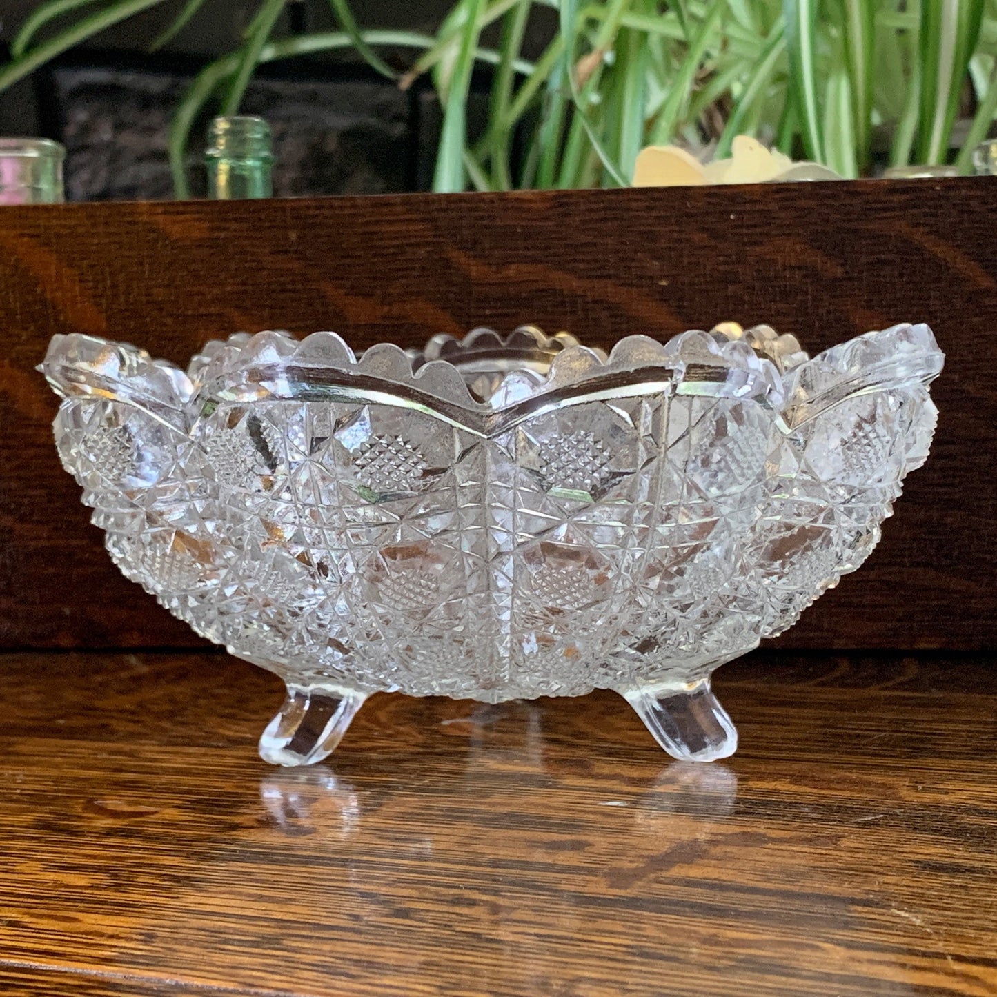 EAPG Pressed Glass Bowl with Crosshatched Hexagon Pattern
