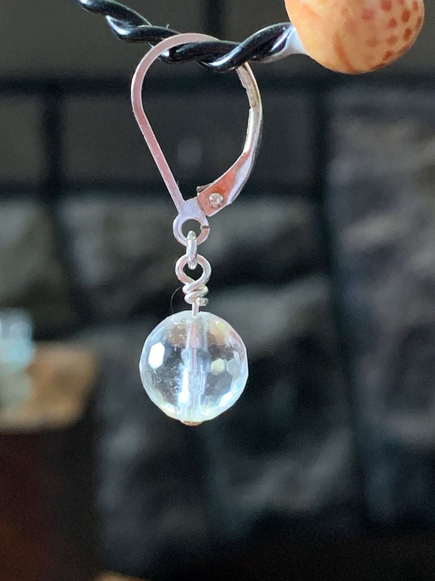 Sterling Silver Gemstone Drop Earrings, Faceted Quartz Bead Silver Lever Back Earrings