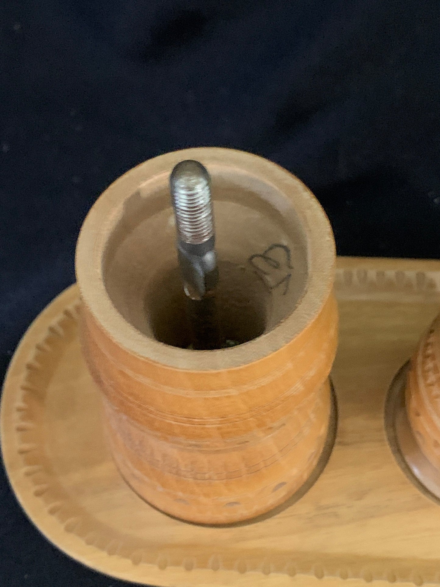 Vintage Wooden Salt Shaker and Pepper Mill with Tray