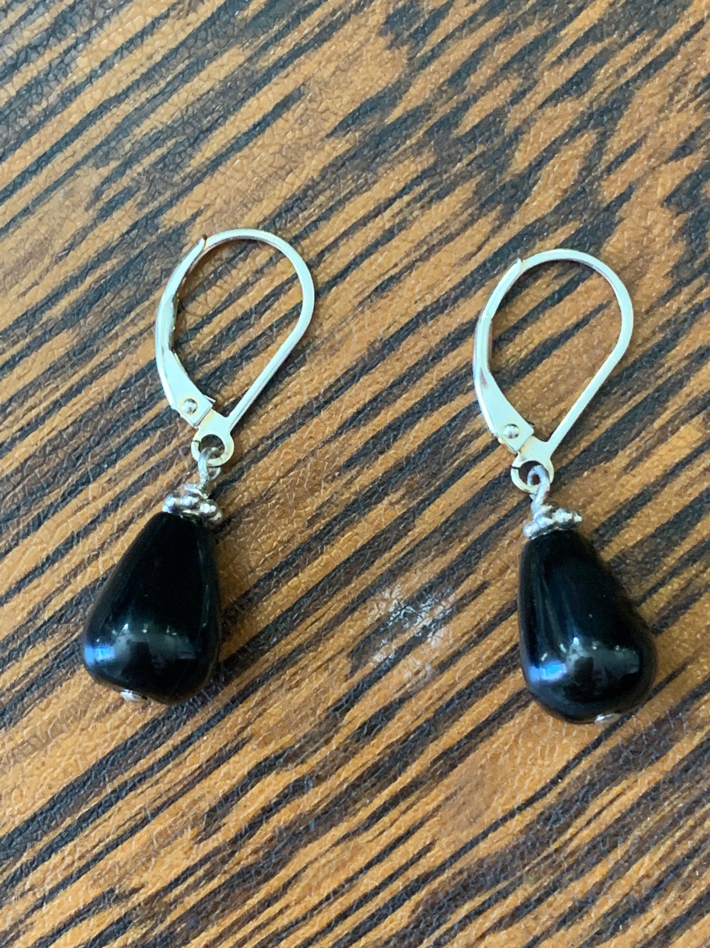Sterling Silver Gemstone Drop Earrings, Black Onyx Teardrop Bead Earrings, Silver Lever Back Earrings