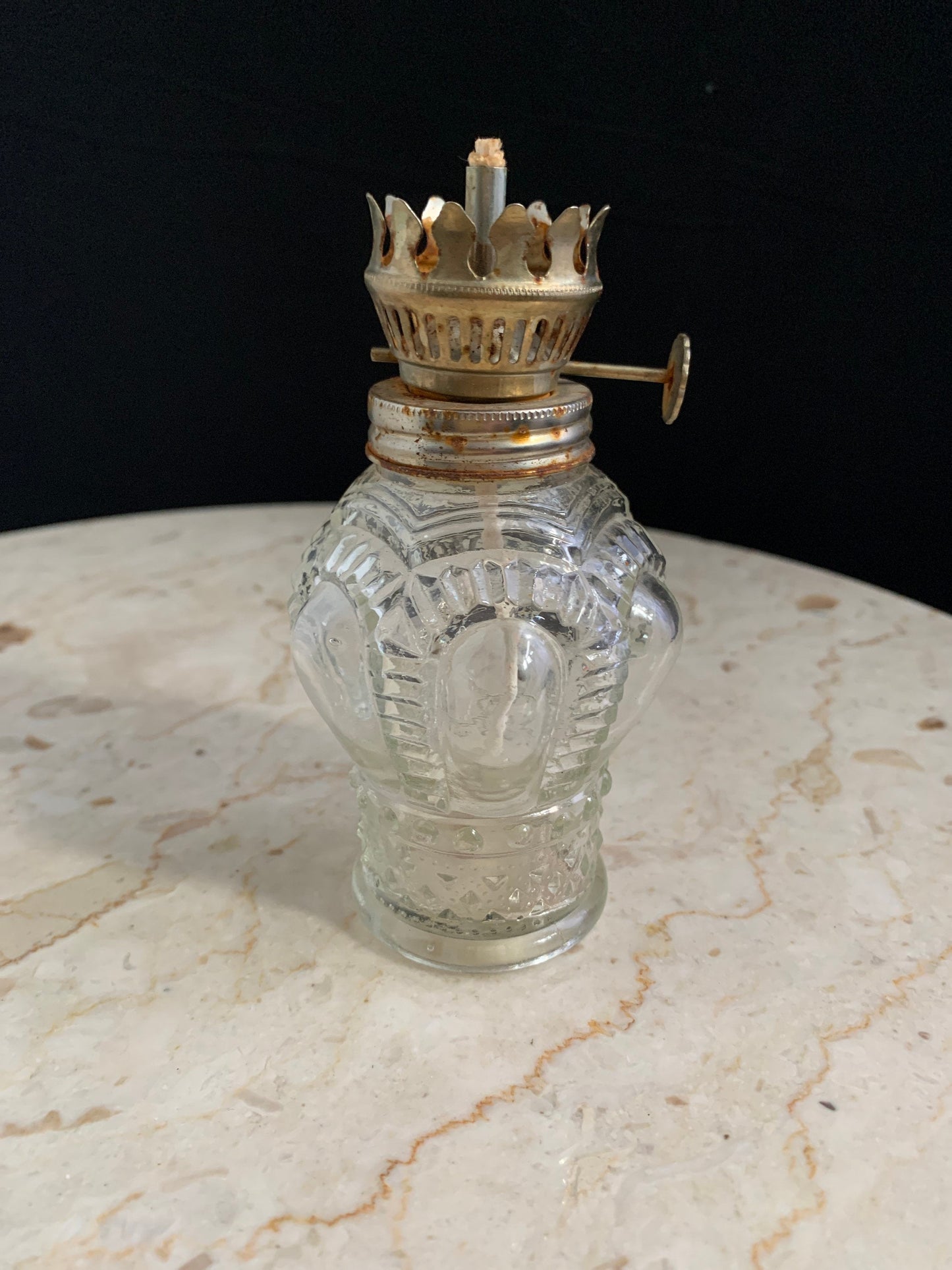 Vintage Pressed Glass Oil Lamp Base Crown Shaped Oil Lamp Base