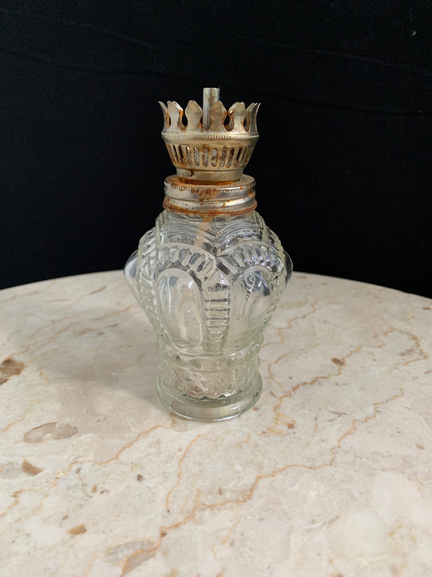 Vintage Pressed Glass Oil Lamp Base Crown Shaped Oil Lamp Base
