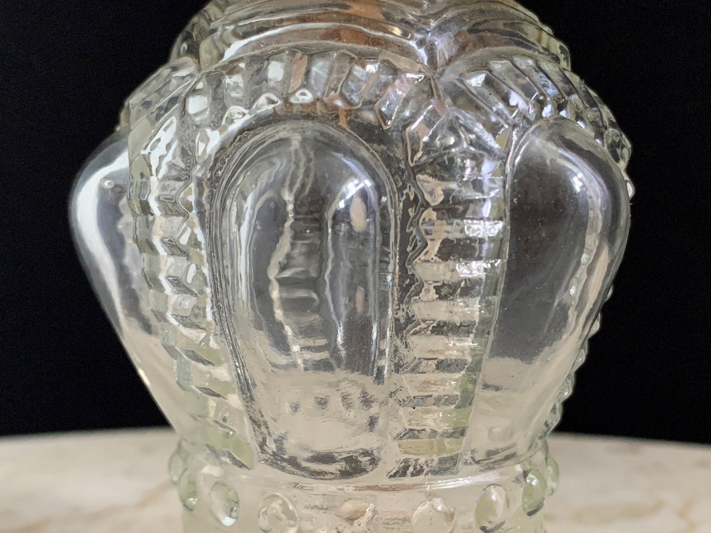 Vintage Pressed Glass Oil Lamp Base Crown Shaped Oil Lamp Base