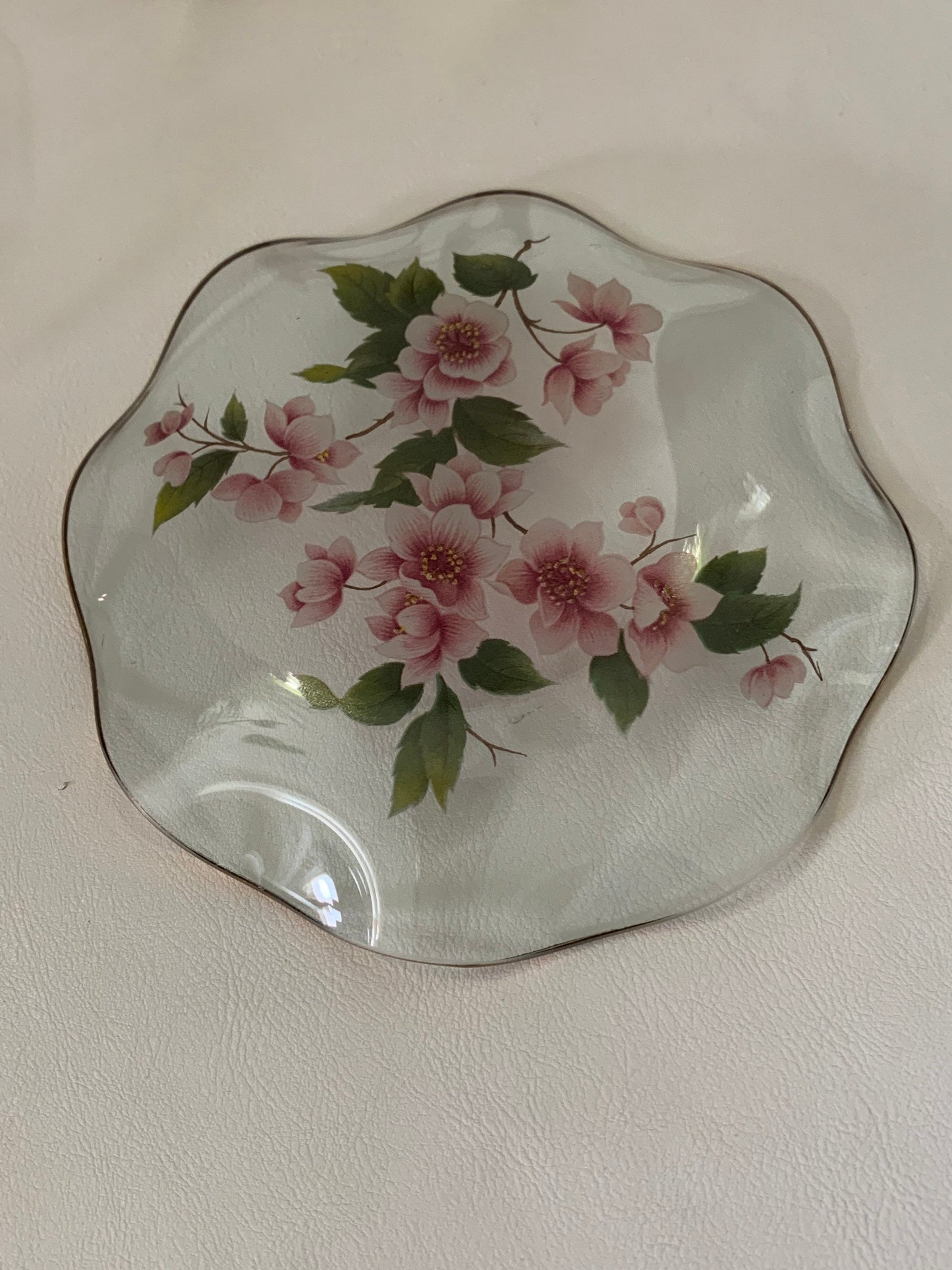 Clear Glass Pin Dishes Matching Pair of Floral Dresser Dishes