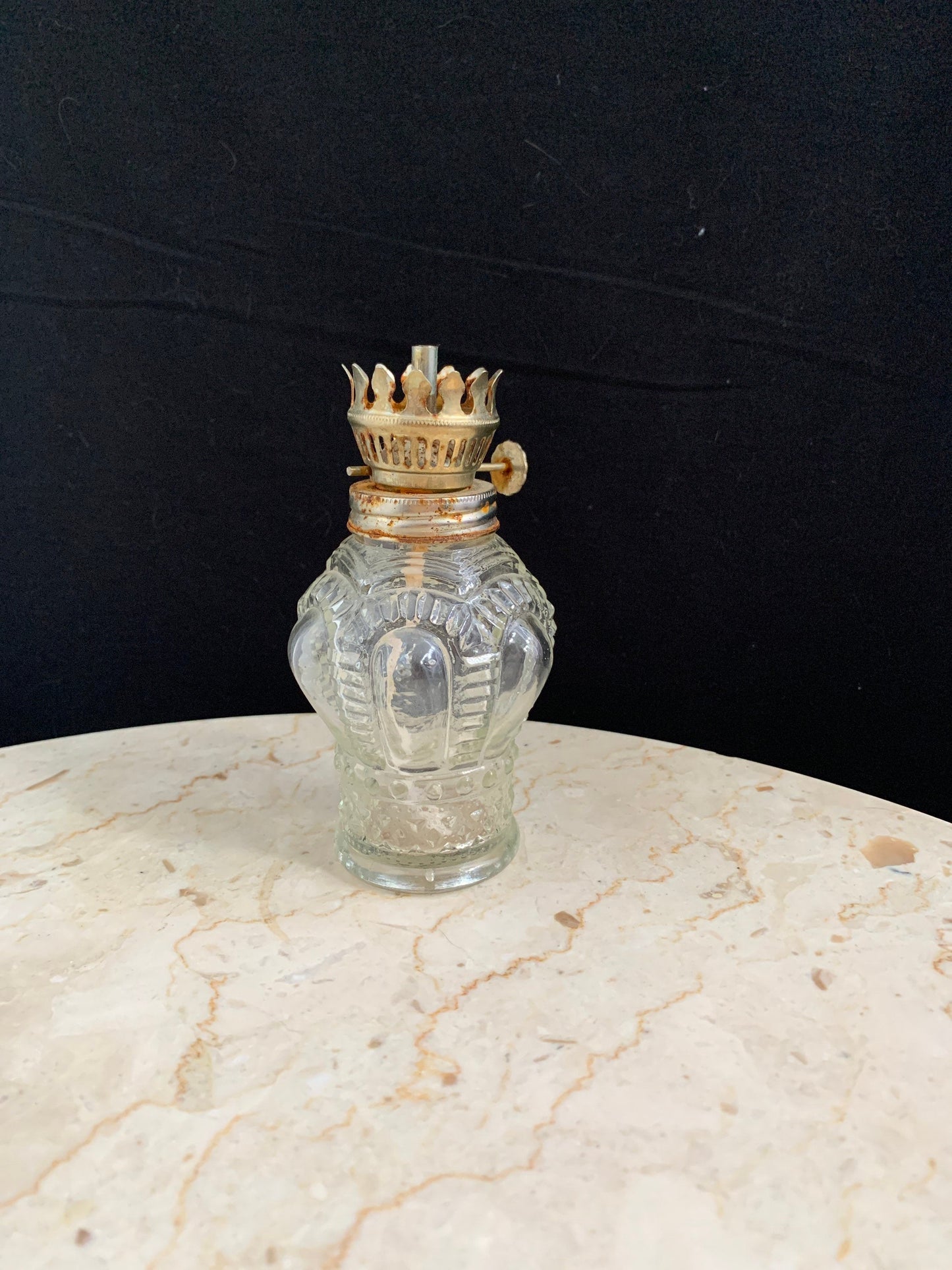 Vintage Pressed Glass Oil Lamp Base Crown Shaped Oil Lamp Base