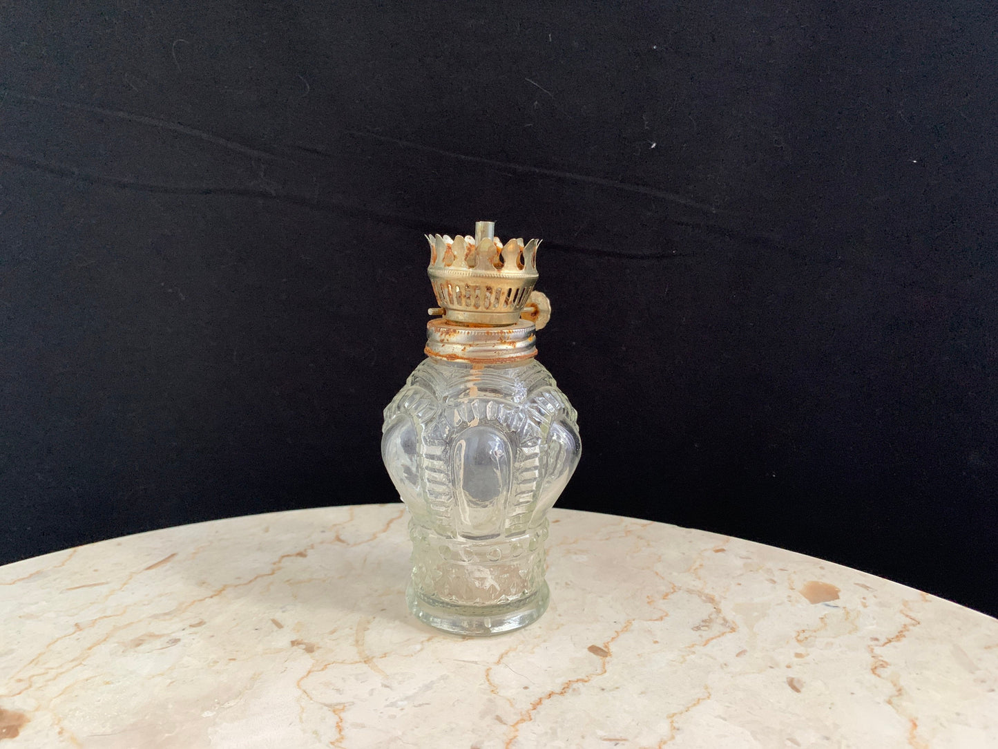 Vintage Pressed Glass Oil Lamp Base Crown Shaped Oil Lamp Base