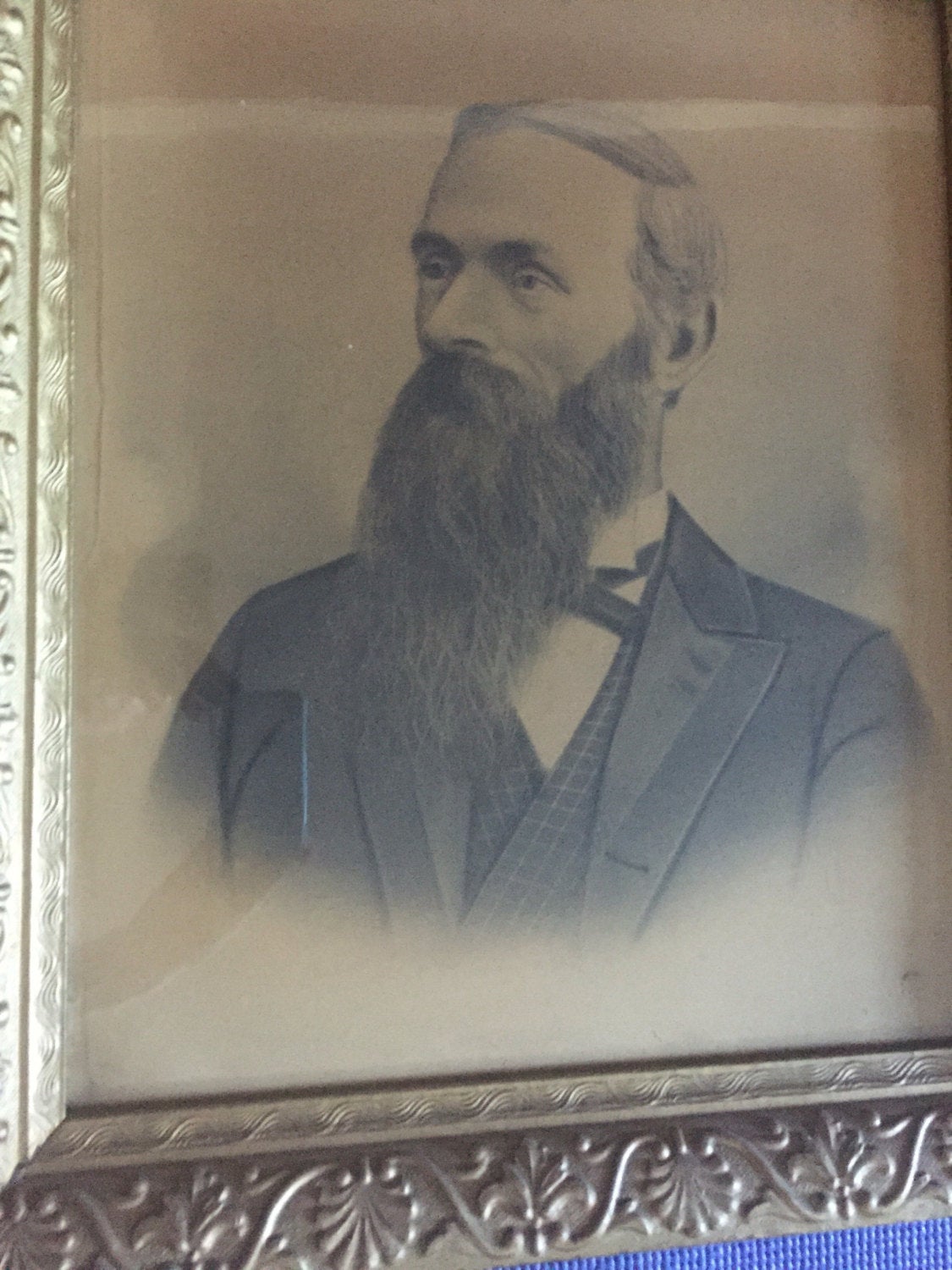 Large Antique Portrait-Crayon Portrait-Solar Enlargement-Large Antique Photo-Antique Framed Portrait