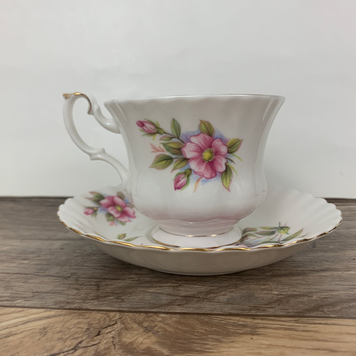 Royal Albert Wild Rose Teacup and Saucer/Vintage Tea Cup c1970-1980