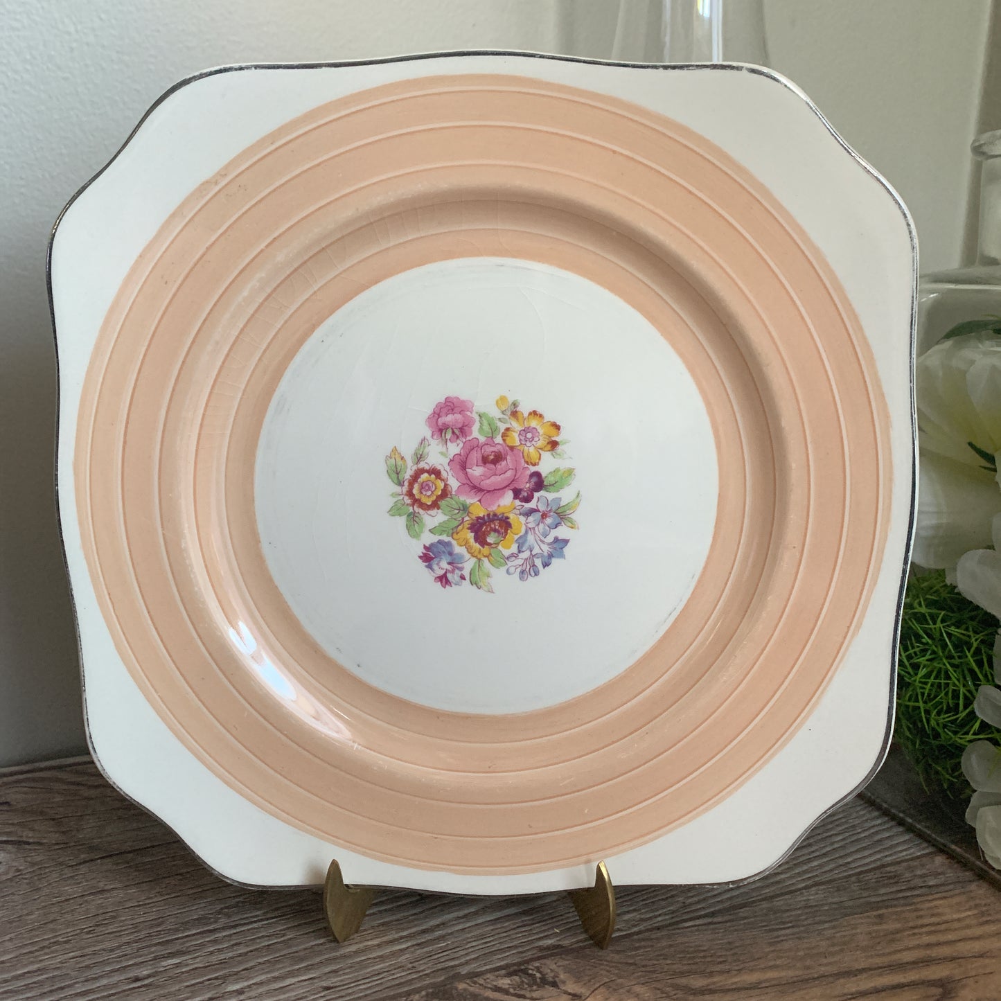 Vintage China Plate Simpsons (Potters Ltd) Peach and Cream Square Plate