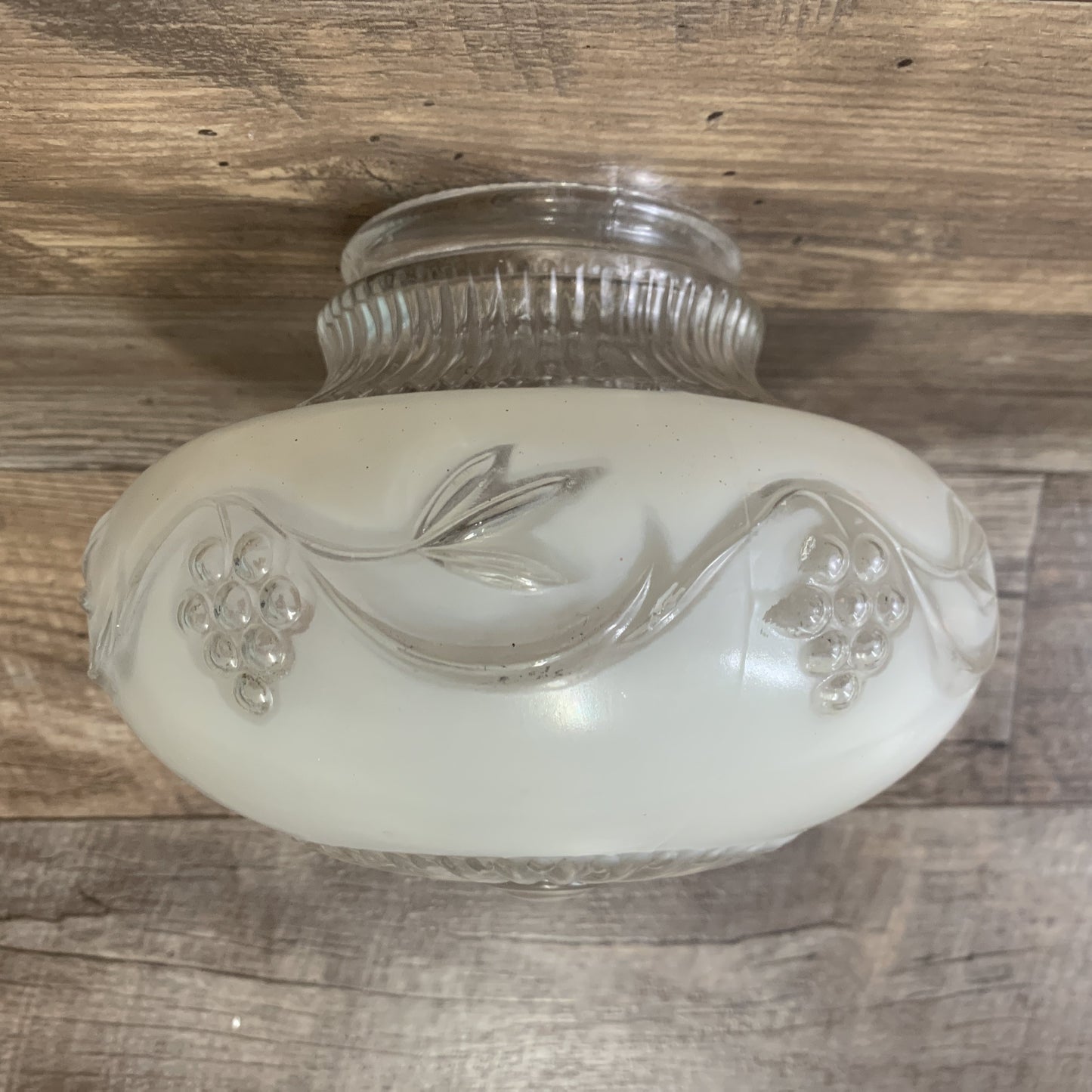White and Clear Vintage Light Cover with Raised Grapevine Pattern