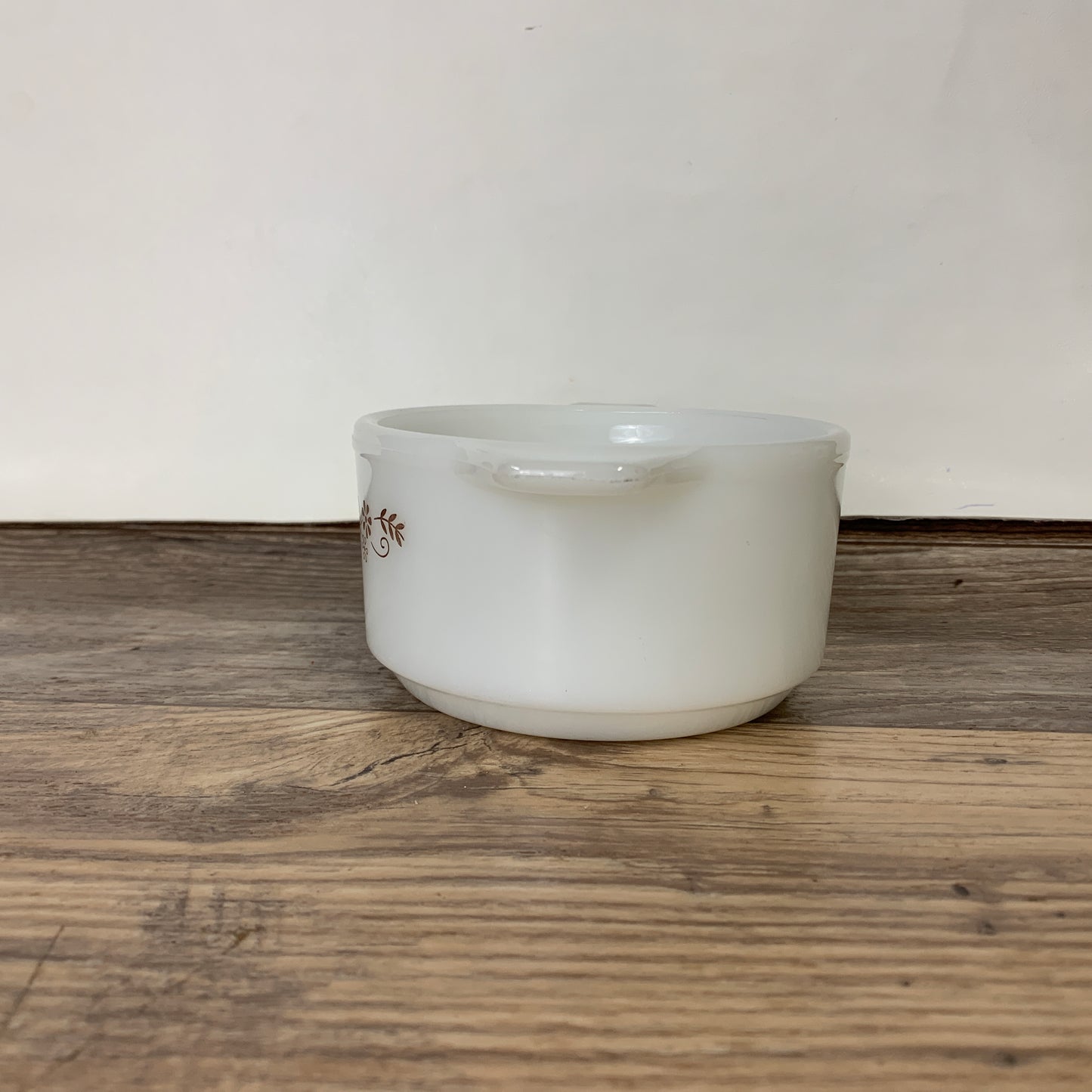 Vintage Pyr-O-Rey Dynaware Brown Floral Daisy Appetizer/Dip Glass Bowl White