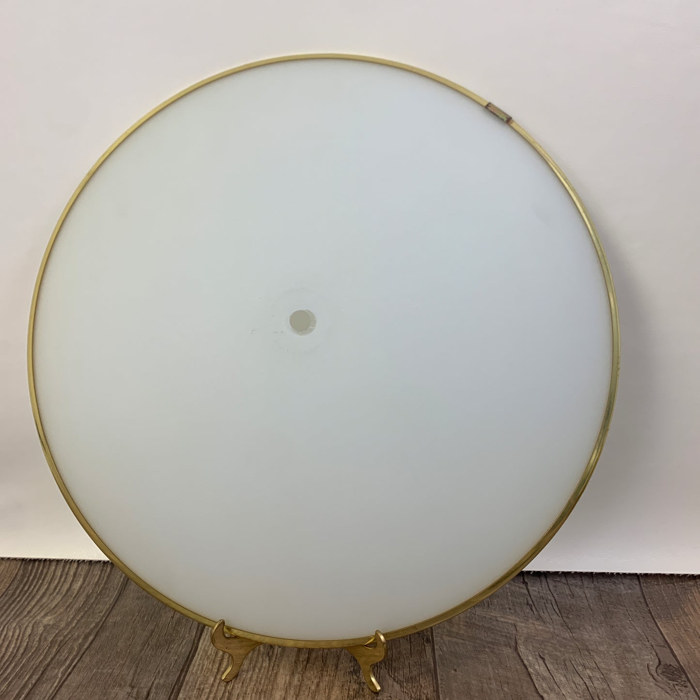 Large Disc Shaped Light Cover, Vintage Light Fixture, Large White Powder Coat Ceiling Fixture