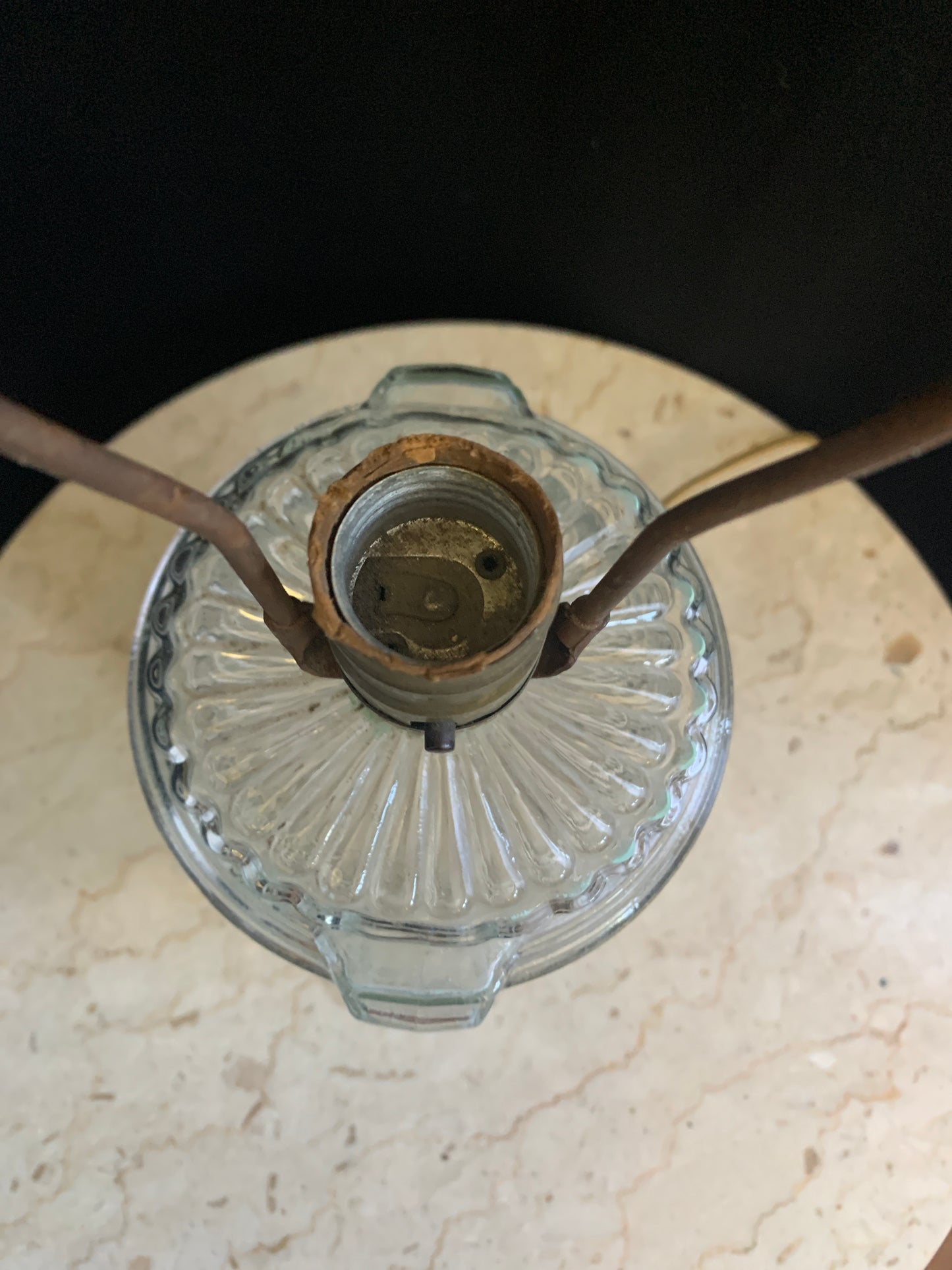 Art Deco Early Electric Glass , Antique Glass Lamp, Clear Glass Lamp with Ribbed Pattern