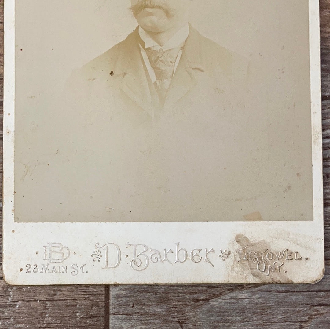 Antique Portrait of a Man Black and White Cabinet Card Found Photo Listowell Ontario Canada