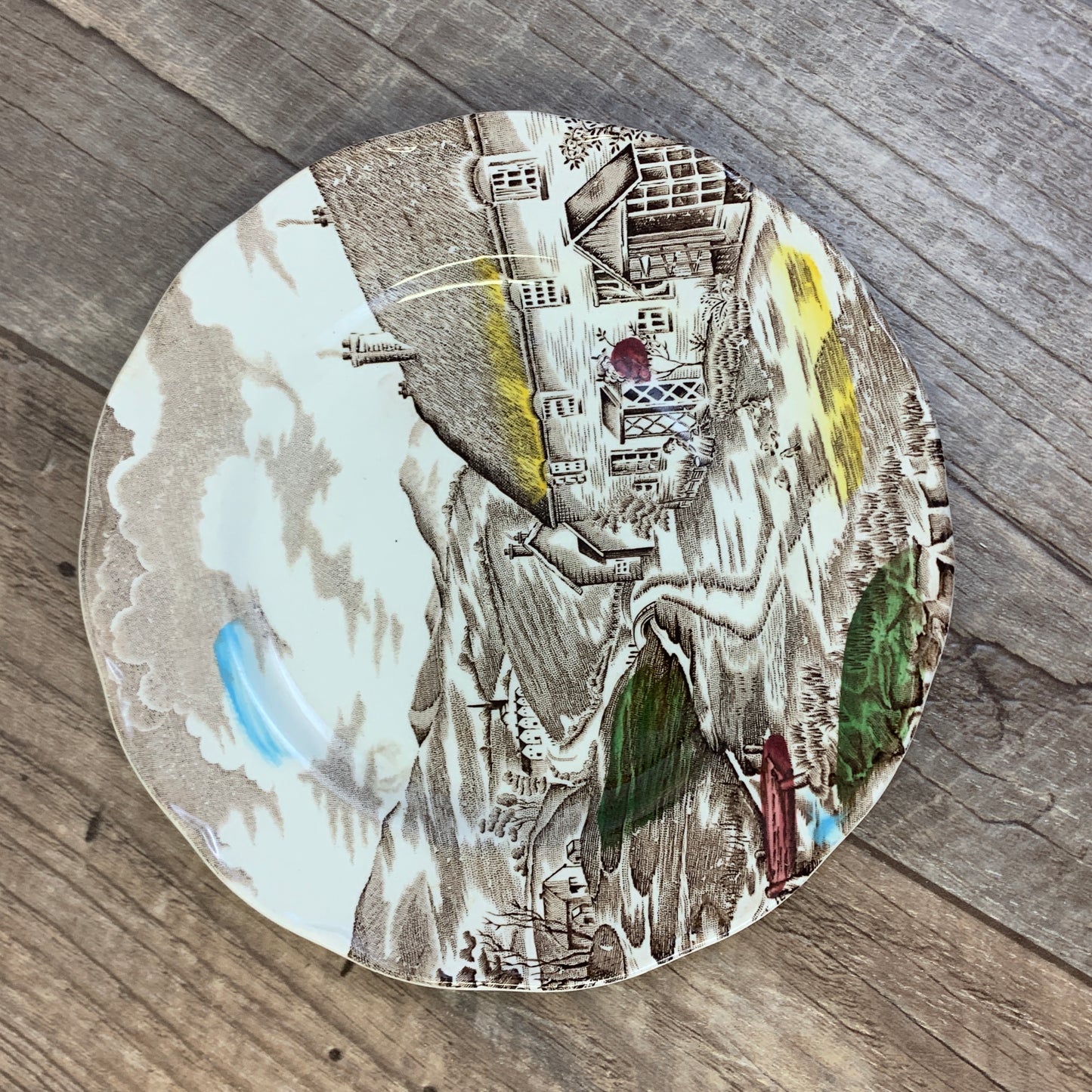 WH Grindley Transferware A Quiet Day Luncheon Plate 8.75” Antique Farmhouse Style Transferware Plate