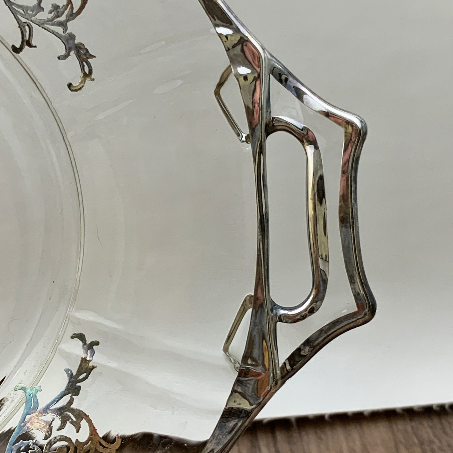 Clear Glass Vintage Plate with Silver Overlay